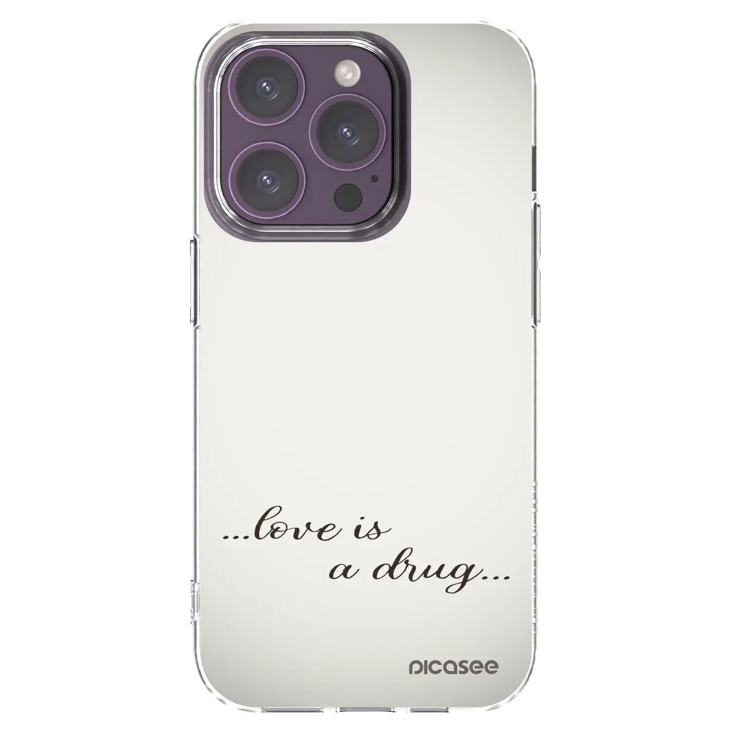Silikonový průhledný obal pro Apple iPhone 14 Pro - Love is a drug