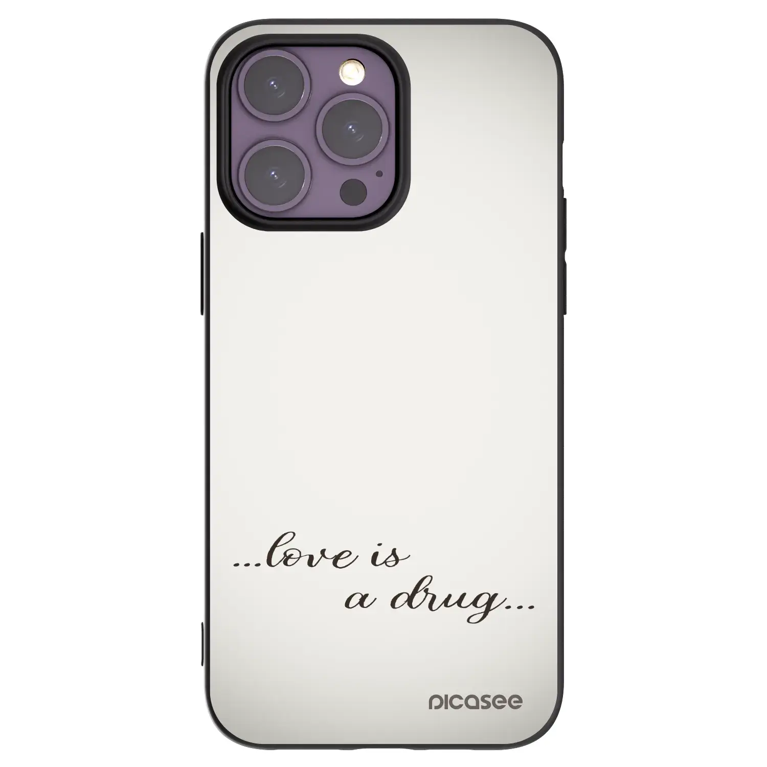 Silikonový černý obal pro Apple iPhone 14 Pro Max - Love is a drug