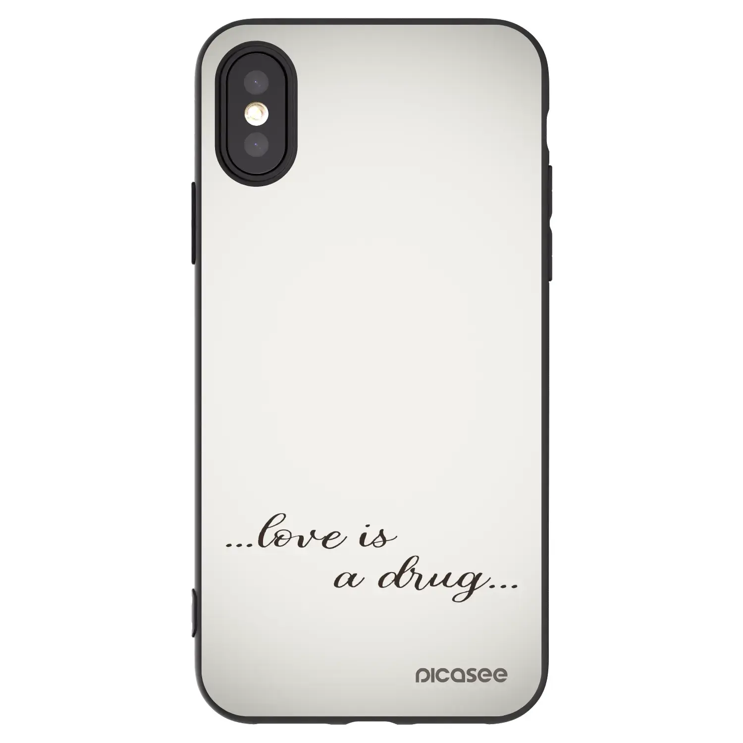 Silikonový černý obal pro Apple iPhone X/XS - Love is a drug