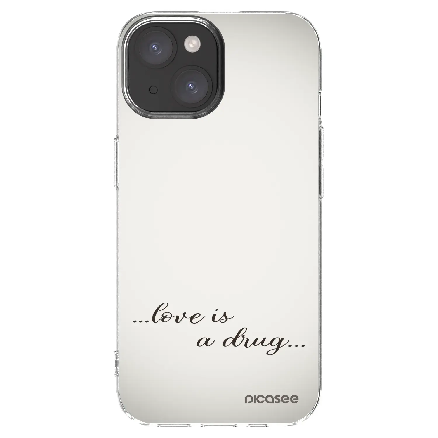 Silikonový průhledný obal pro Apple iPhone 15 - Love is a drug