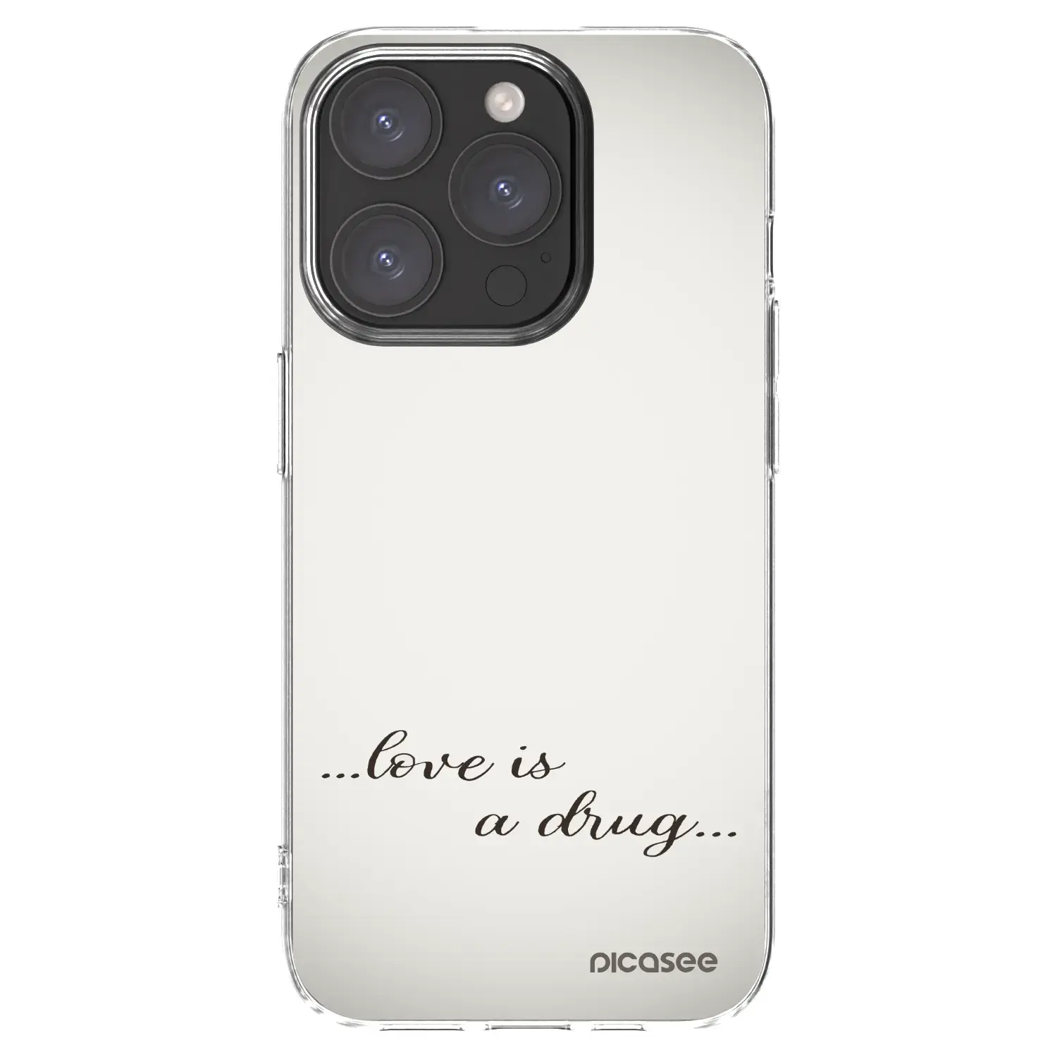 Silikonový průhledný obal pro Apple iPhone 15 Pro - Love is a drug
