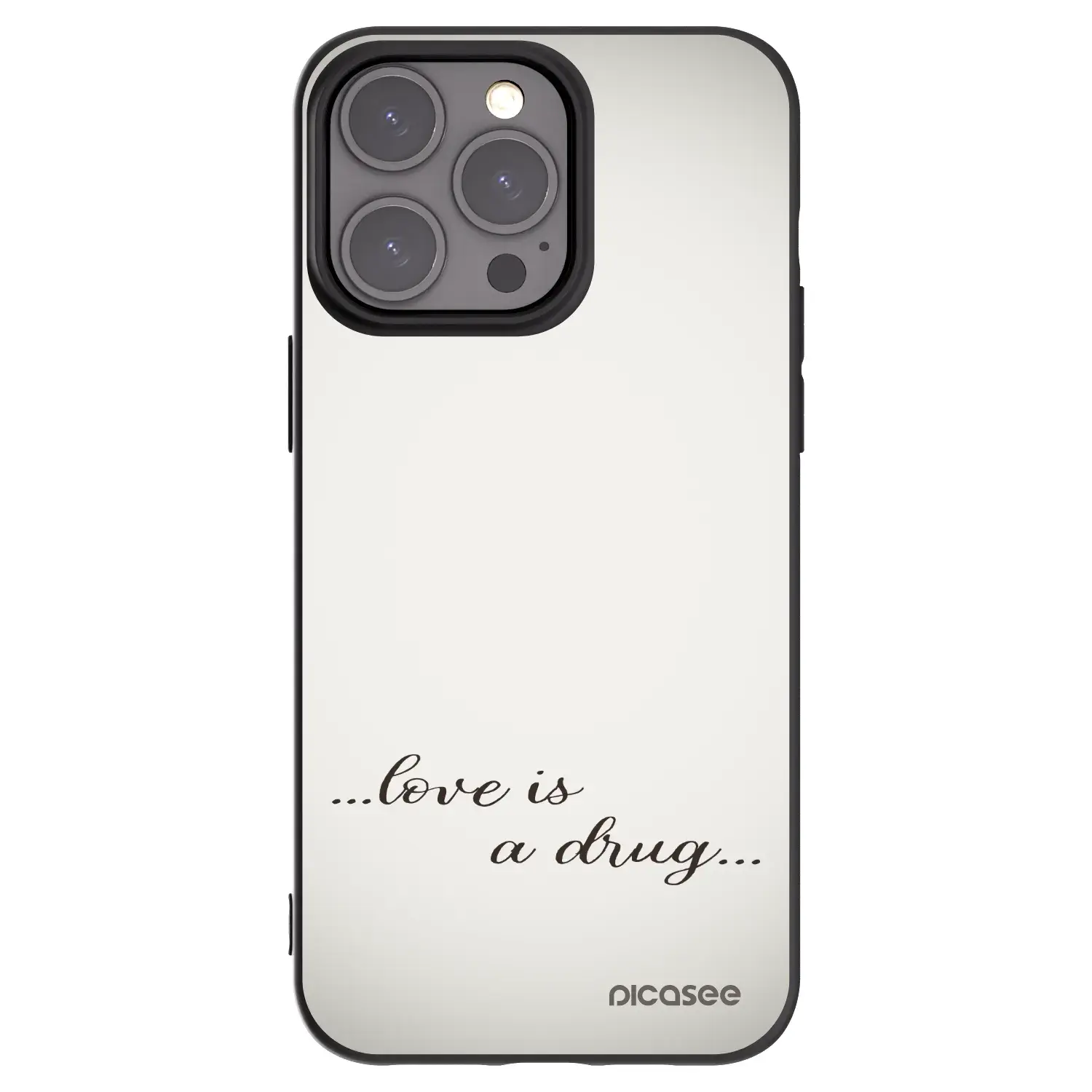 Silikonový černý obal pro Apple iPhone 15 Pro Max - Love is a drug