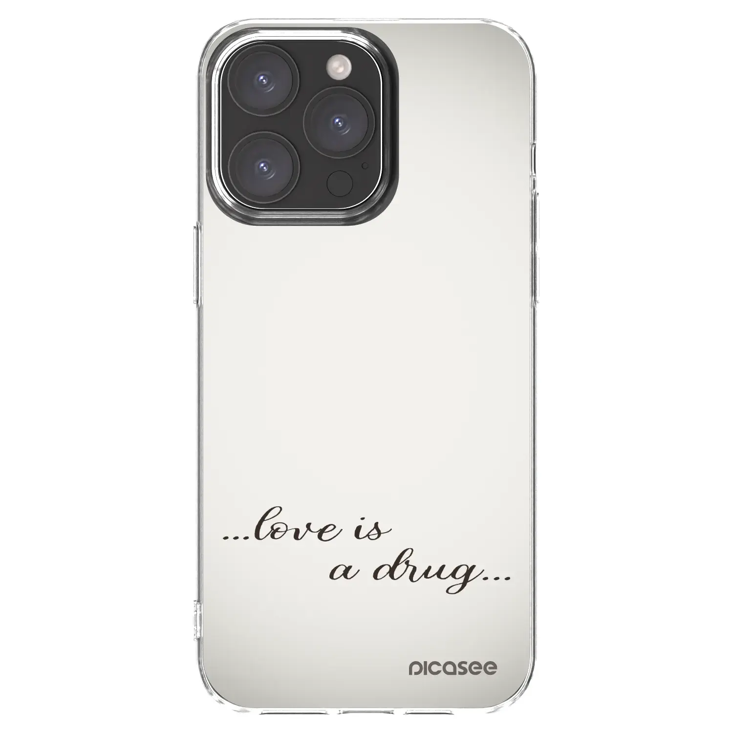 Silikonový průhledný obal pro Apple iPhone 15 Pro Max - Love is a drug
