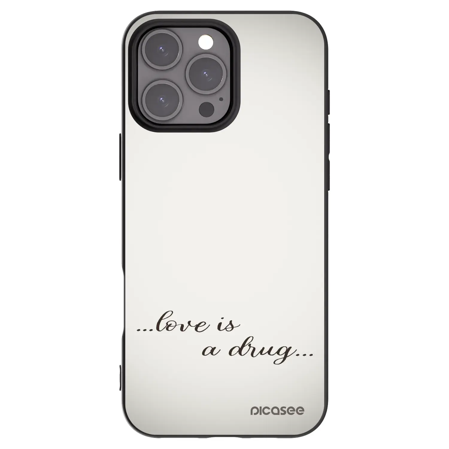 Silikonový černý obal pro Apple iPhone 16 Pro Max - Love is a drug