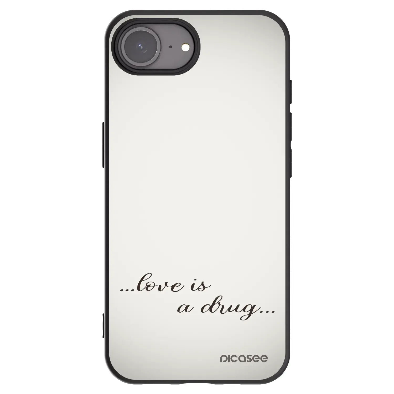 Silikonový černý obal pro Apple iPhone 16e - Love is a drug