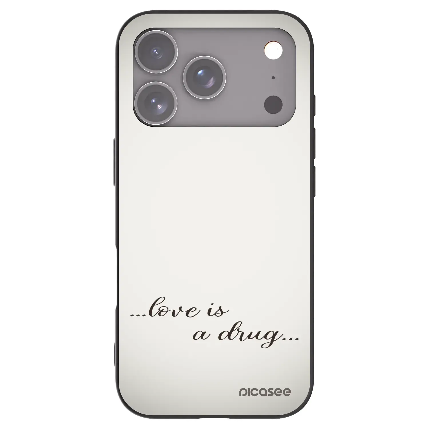 Silikonový černý obal pro Apple iPhone 17 Pro - Love is a drug