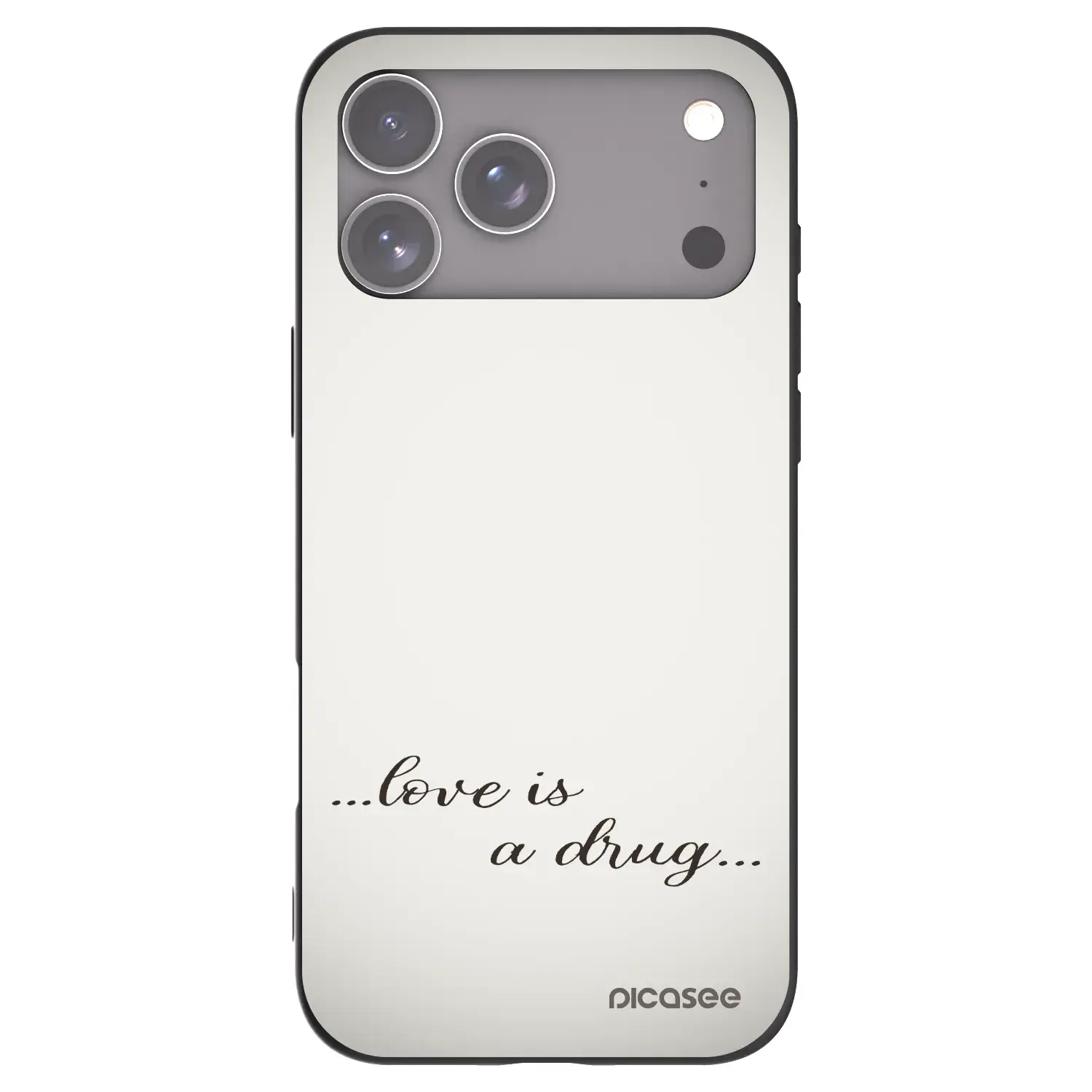 Silikonový černý obal pro Apple iPhone 17 Pro Max - Love is a drug