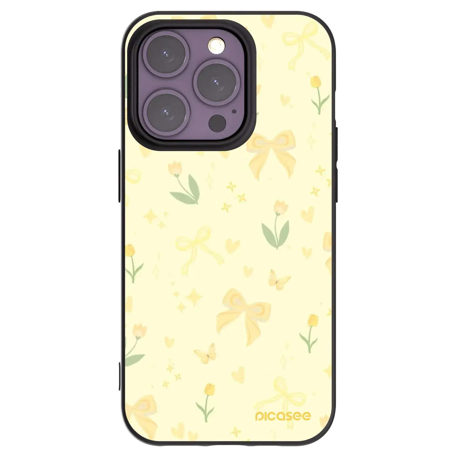 Silikonový černý obal pro Apple iPhone 14 Pro - Honey Blossom