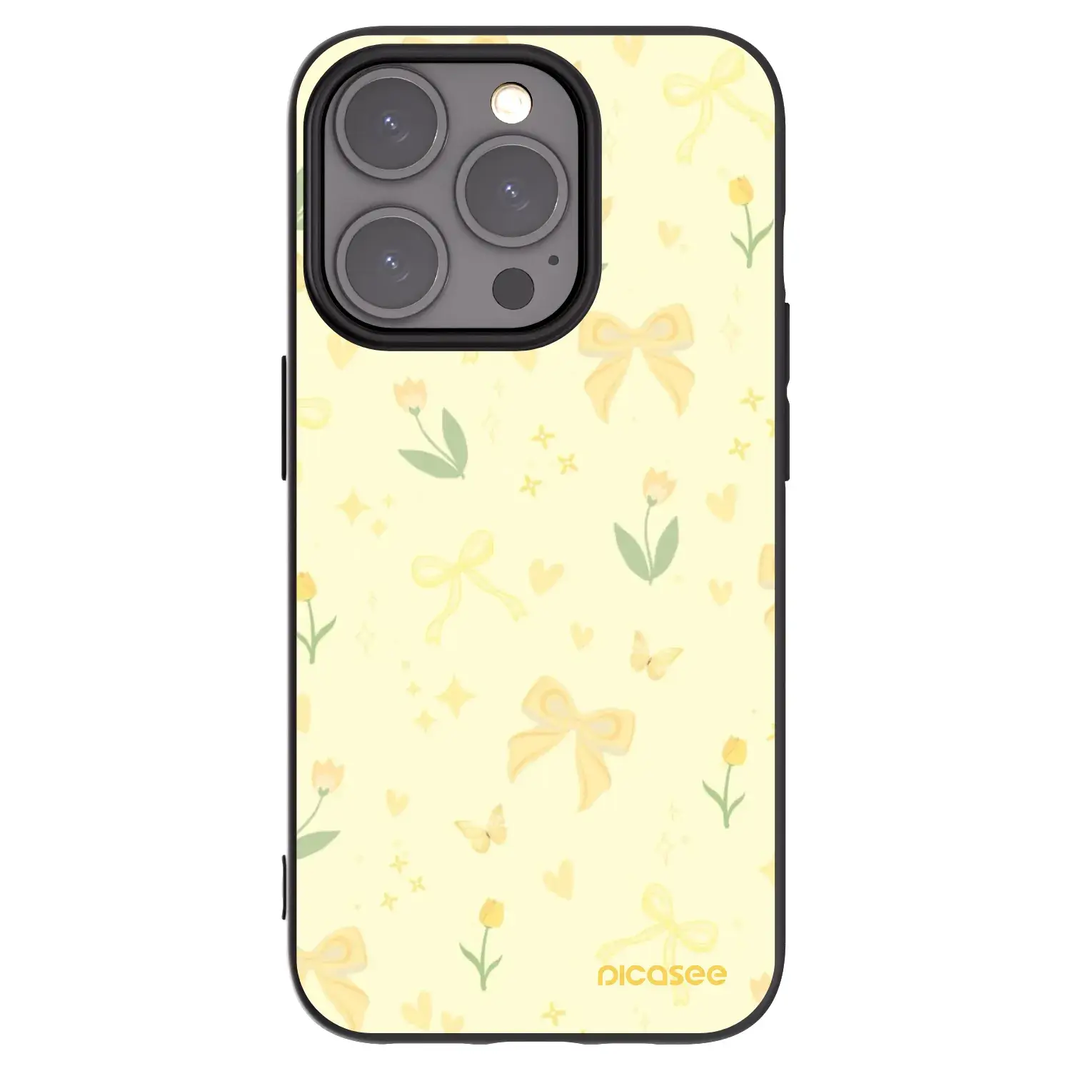 Silikonový černý obal pro Apple iPhone 15 Pro - Honey Blossom