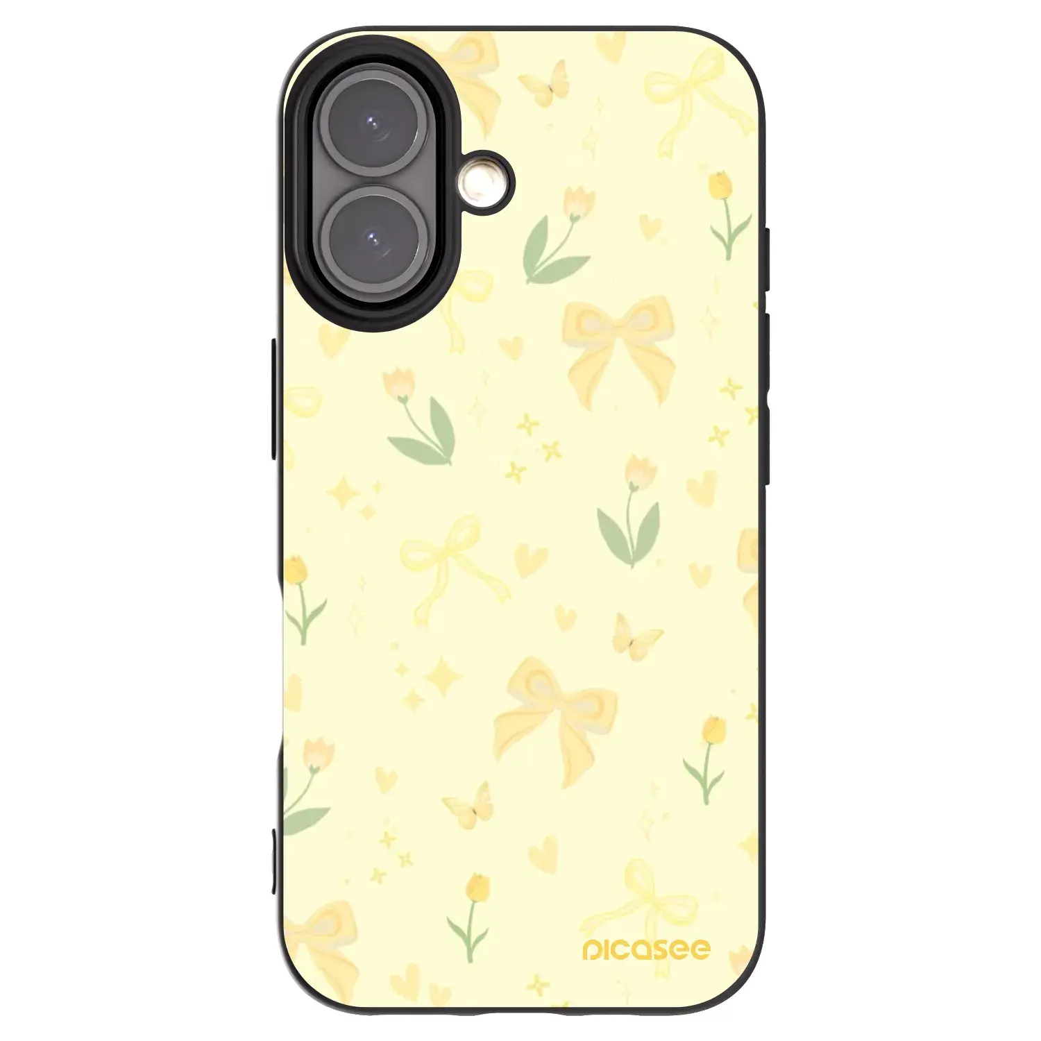 Silikonový černý obal pro Apple iPhone 16 - Honey Blossom