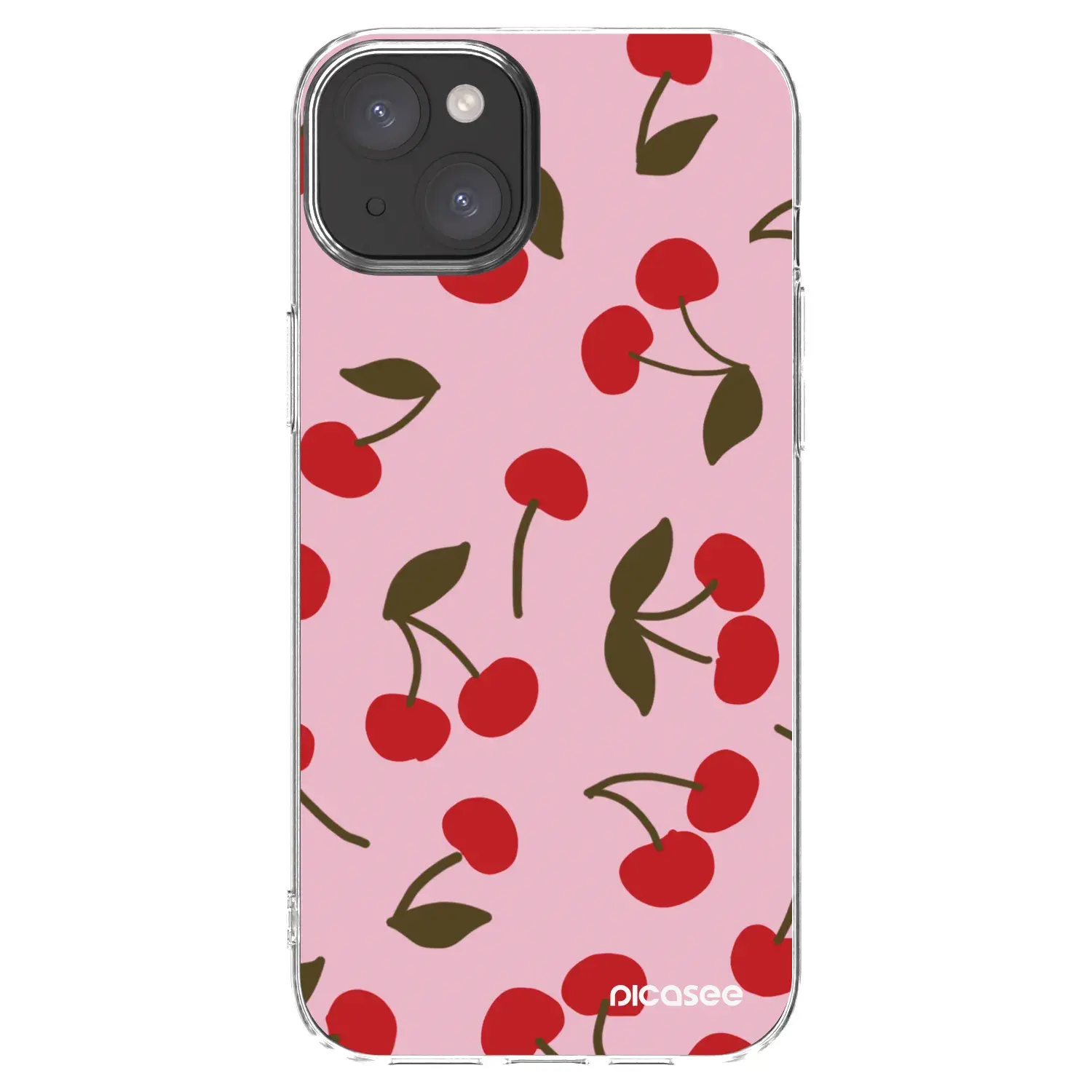Silikonový průhledný obal pro Apple iPhone 15 Plus - Cherry