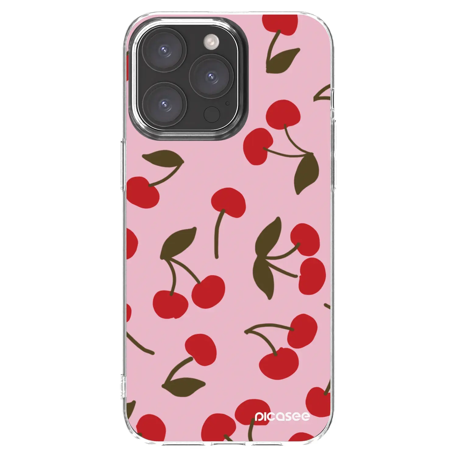 Silikonový průhledný obal pro Apple iPhone 15 Pro Max - Cherry