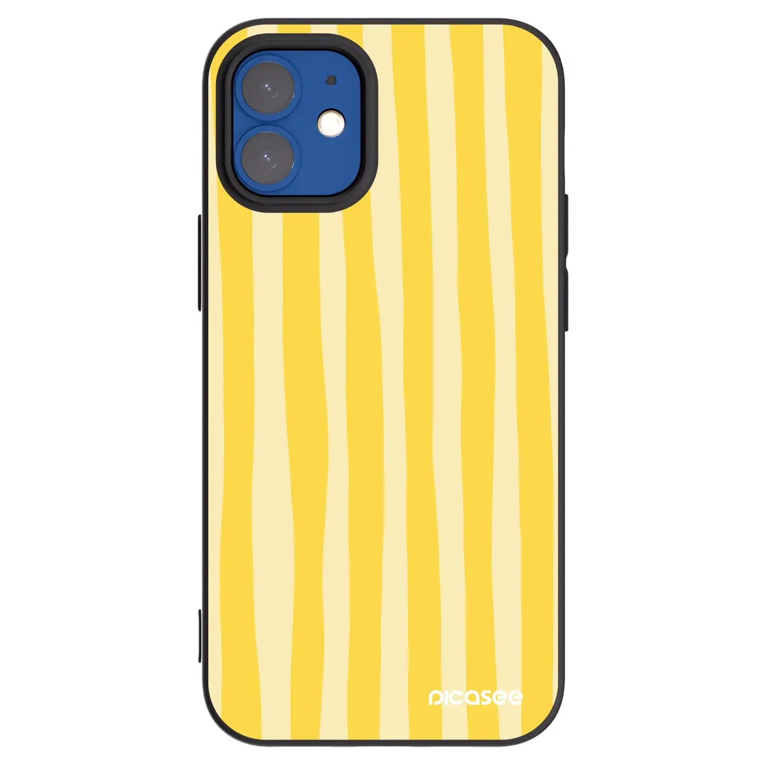 Silikonový černý obal pro Apple iPhone 12 mini - Lines lemon