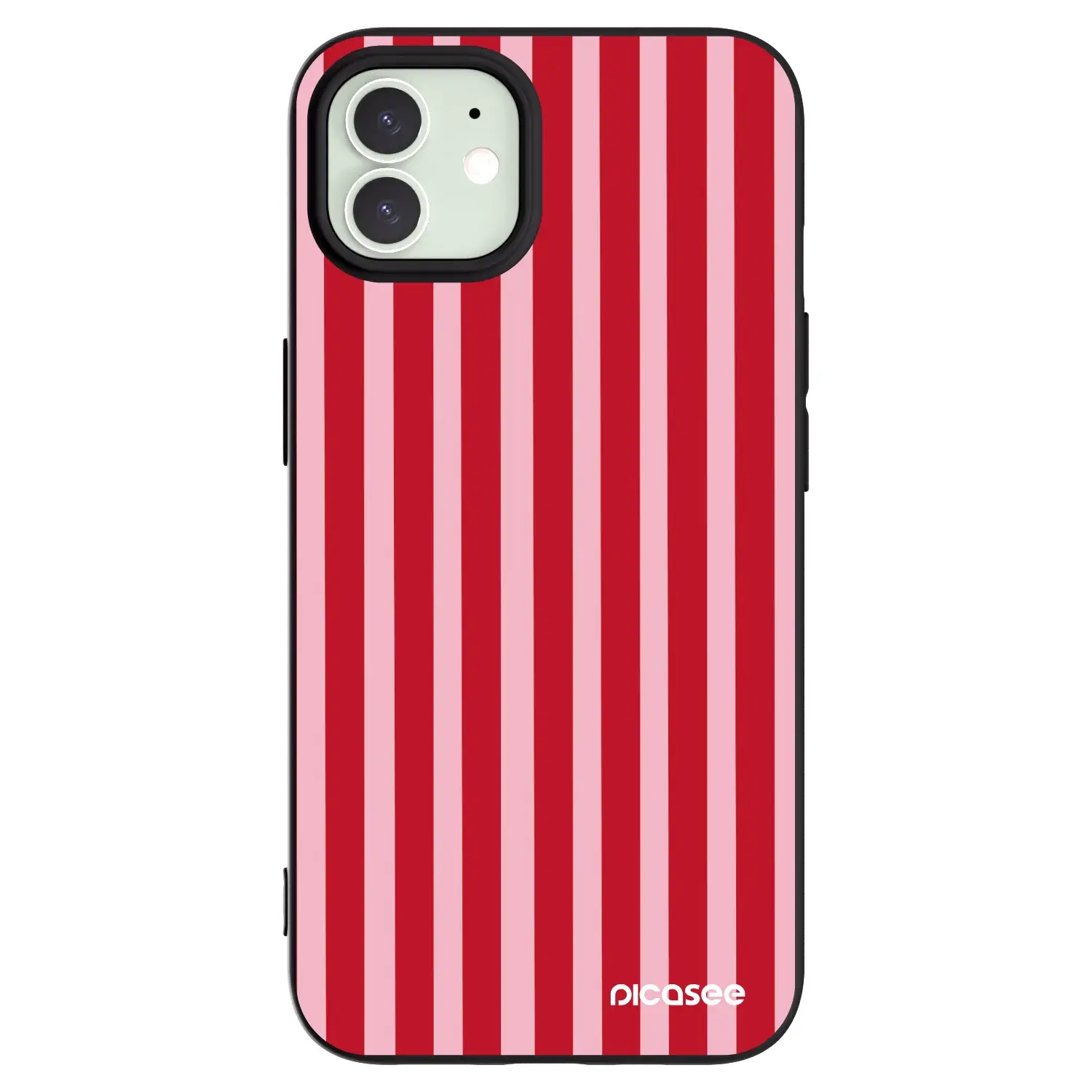 Silikonový černý obal pro Apple iPhone 12 - Lines red