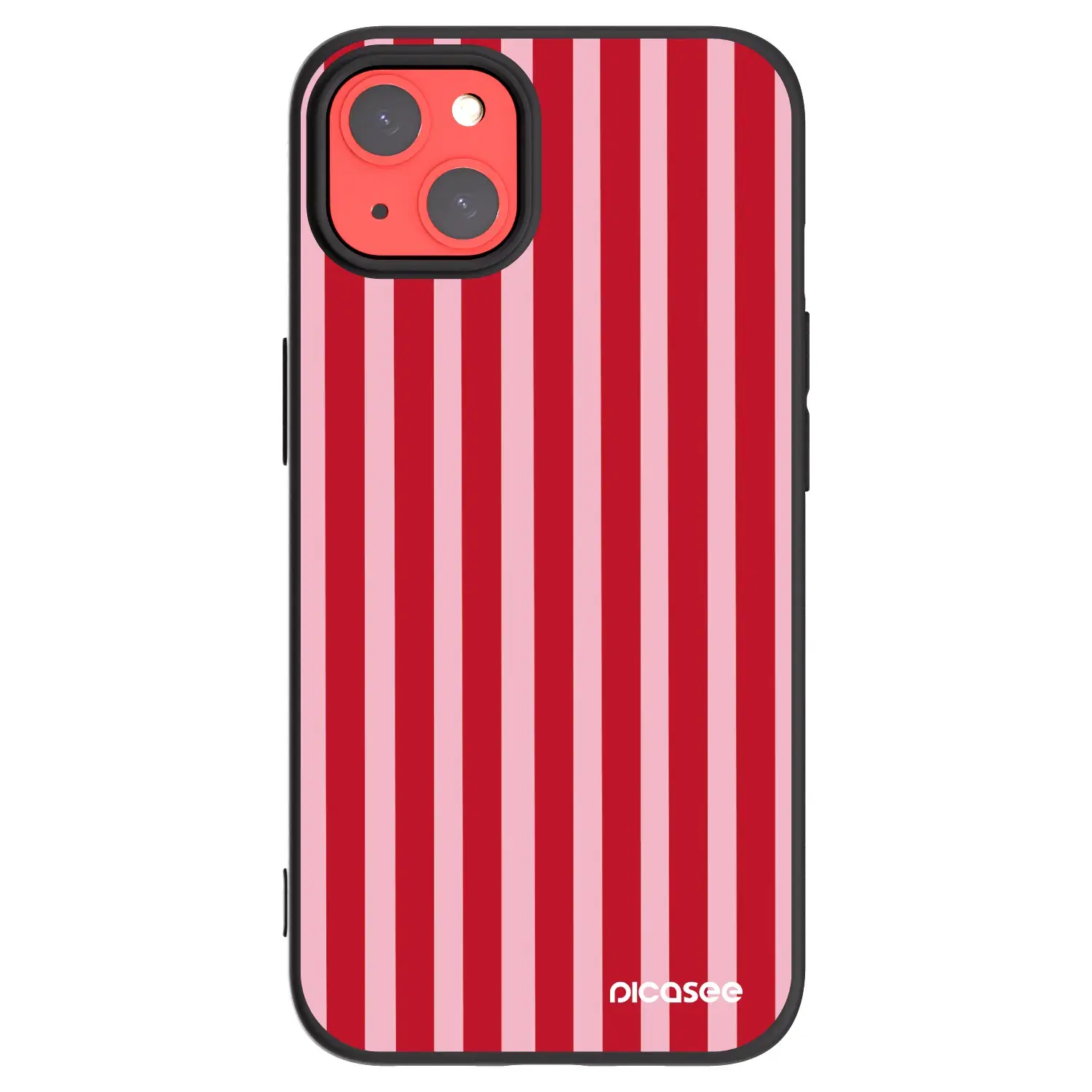Silikonový černý obal pro Apple iPhone 13 - Lines red