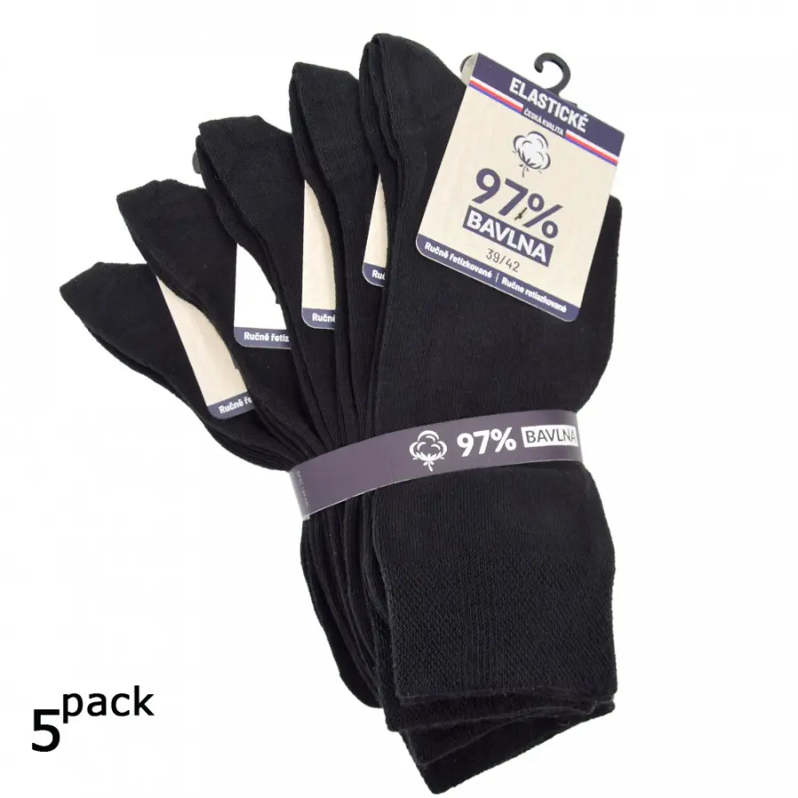 Hladké unisex 97% bavlněné elastické ponožky 43-46 černá