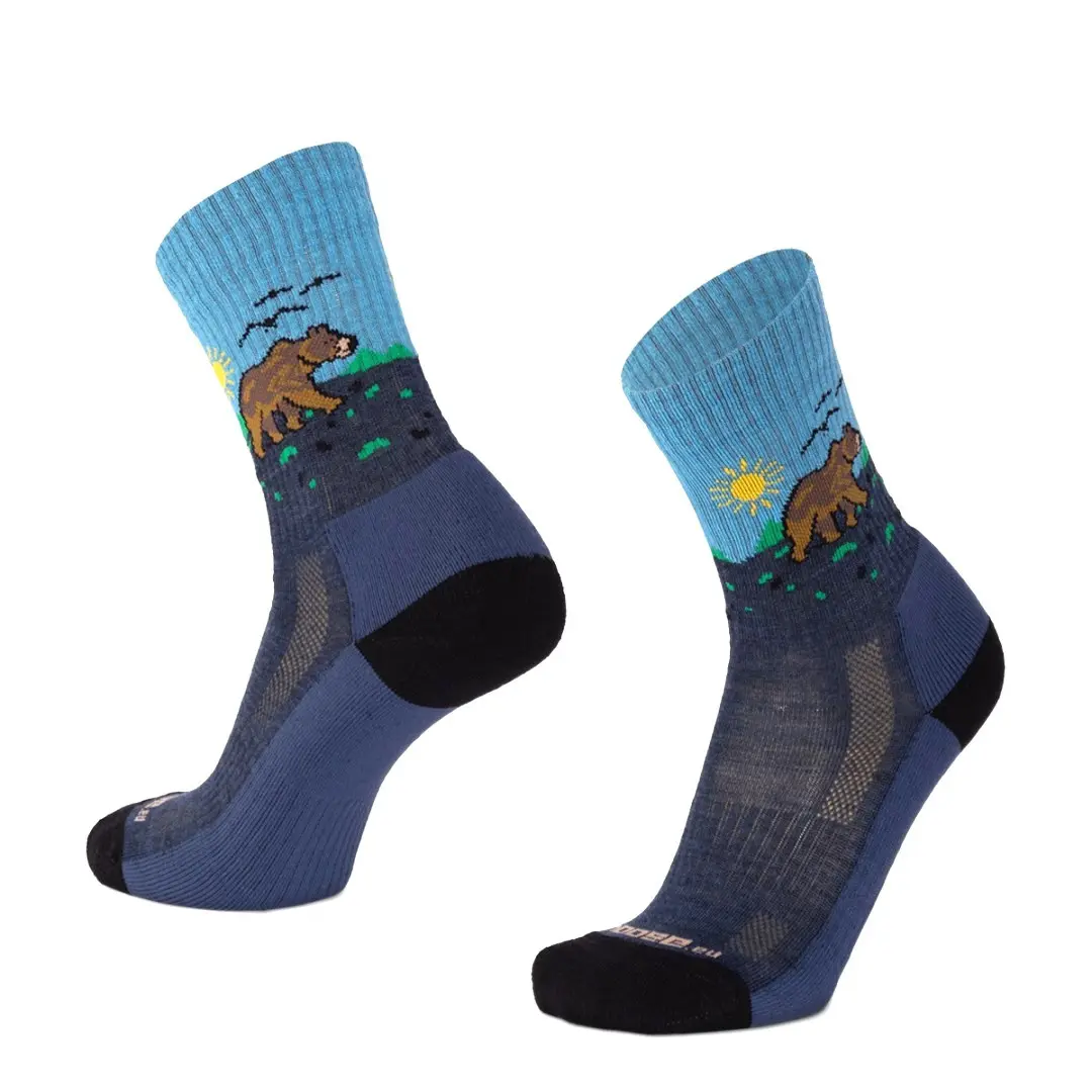 TATRAN BEAR vysoké merino ponožky s medvědem Moose modrá L