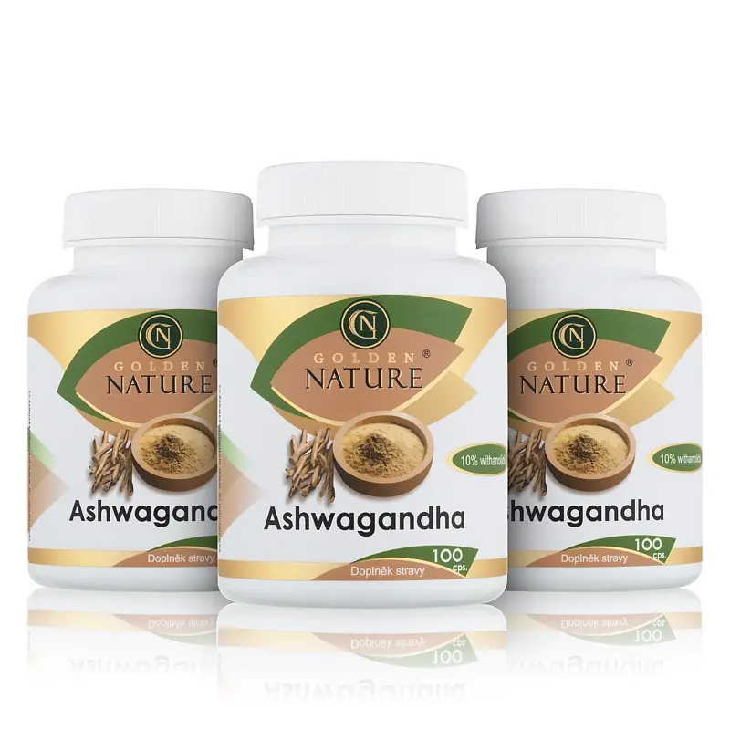2+1 Golden Nature Ashwagandha (Ašvaganda) 10% withanolidů 300 cps. - Golden Nature