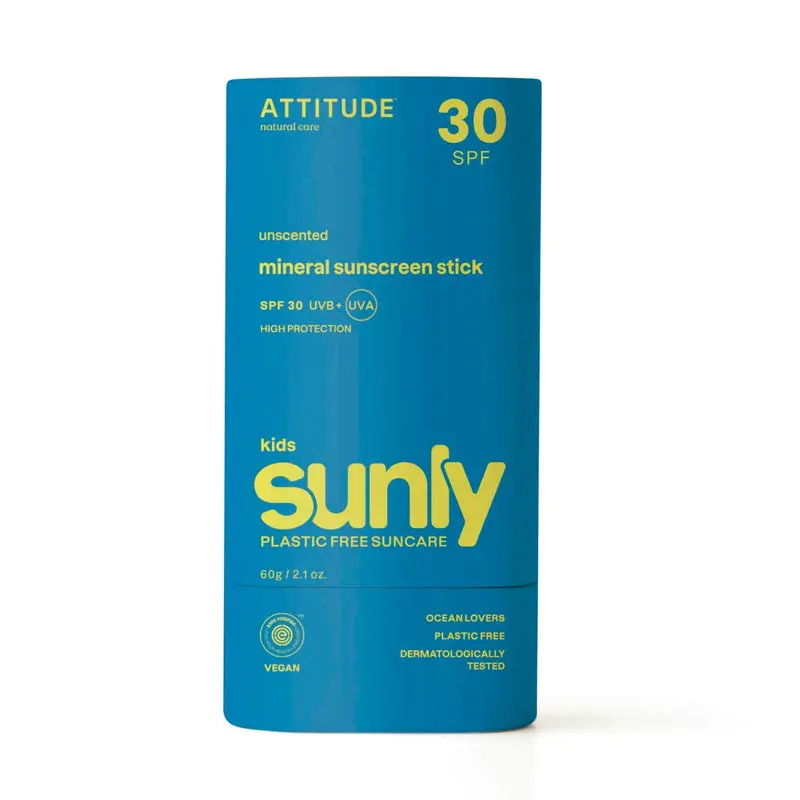 ATTITUDE Sunly Dětský minerální opalovací krém (tyčinka) SPF 30 bez vůně 60 g - ATTITUDE