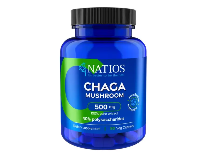 NATIOS Chaga Extract, 500 mg, 40% polysaccharides, 90 veganských kapslí - NATIOS