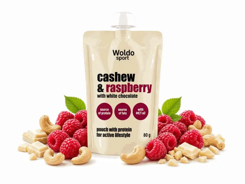 Woldohealth Proteinová kapsička kešu & malina 80g - Woldohealth