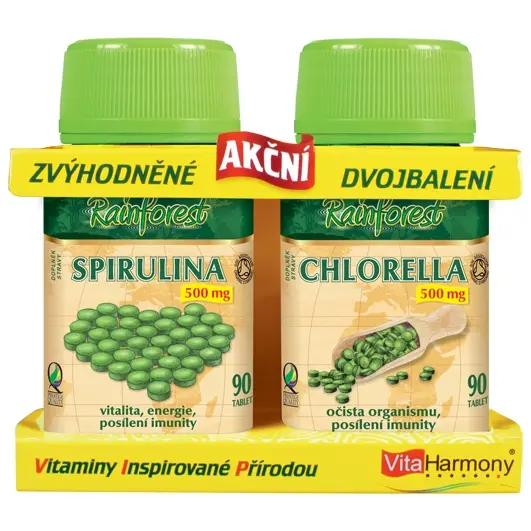 Zvýhodněné dvojbalení: Chlorella 500 MG - 90 TBL., Spirulina 500 MG - 90 TBL. - Vitaharmony