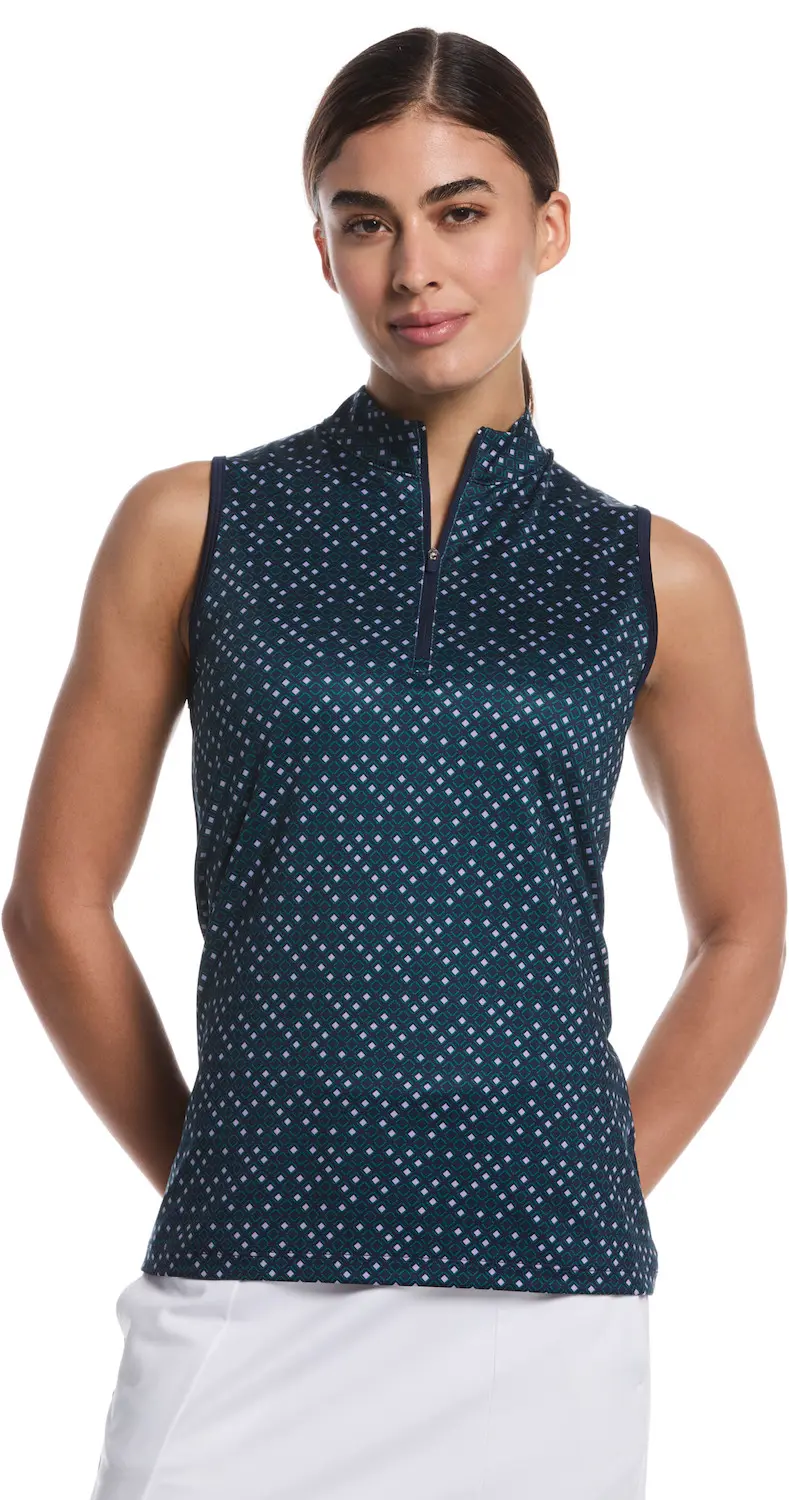 Callaway Mock-Neck Geo Top dámské triko bez rukávů, tmavě modré, vel. L
