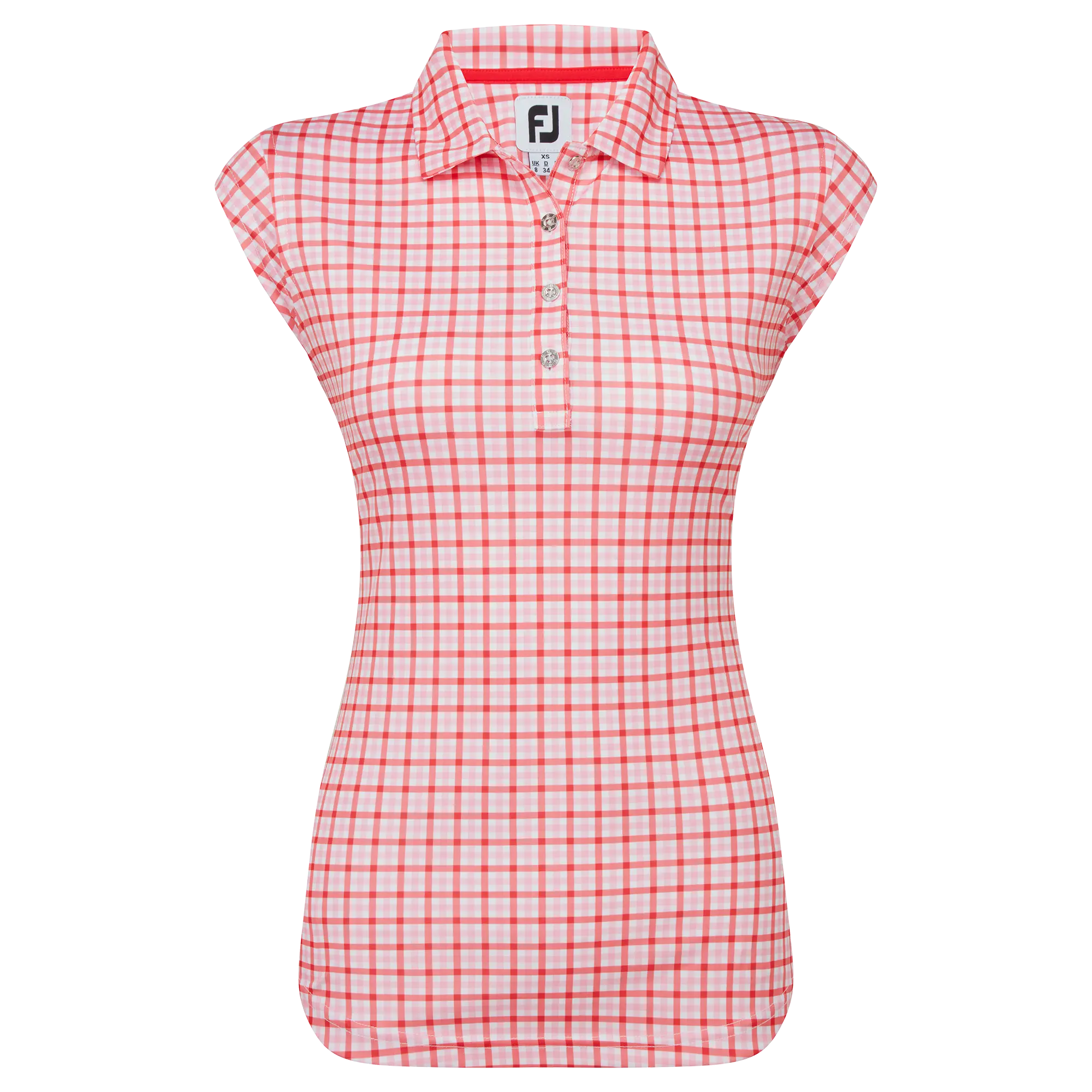 FootJoy Gingham Print Interlock dámské golfové triko, bílé/červené