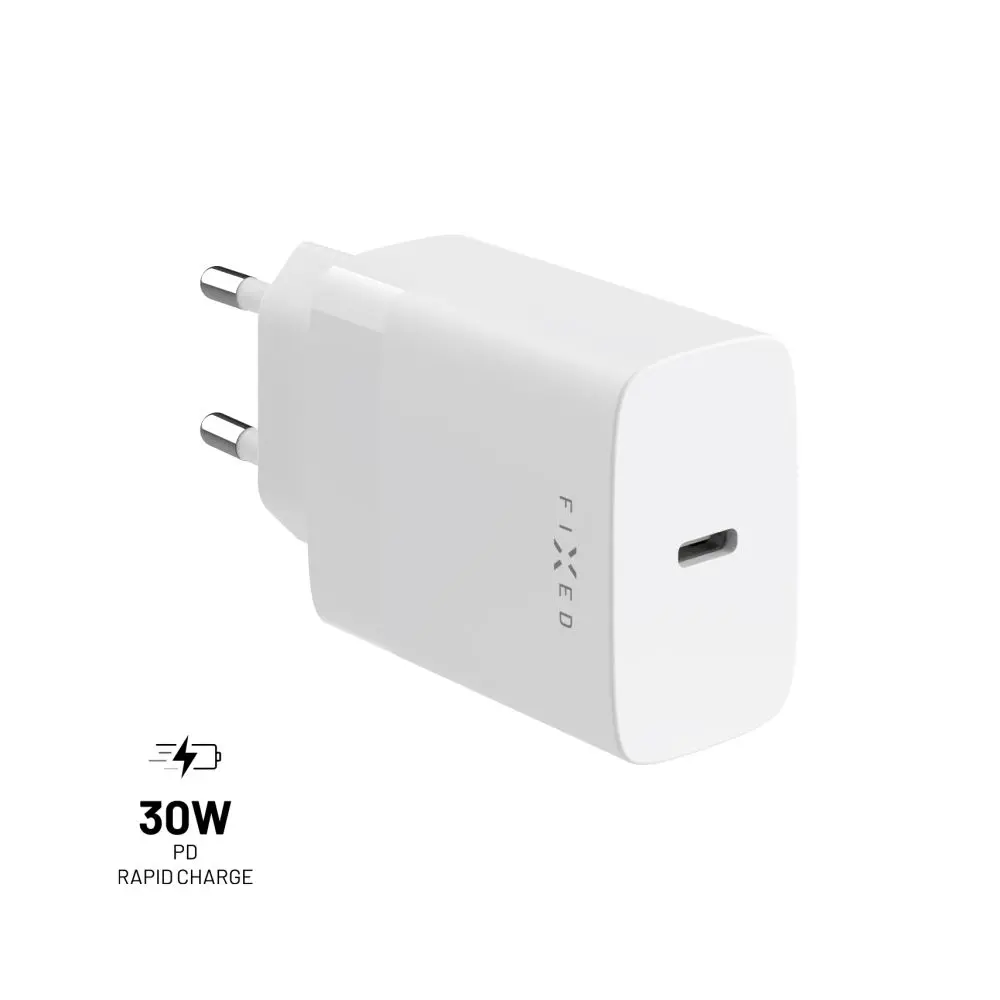 Adaptér FIXED s USB-C výstupem a podporou PD, 30W, bílý