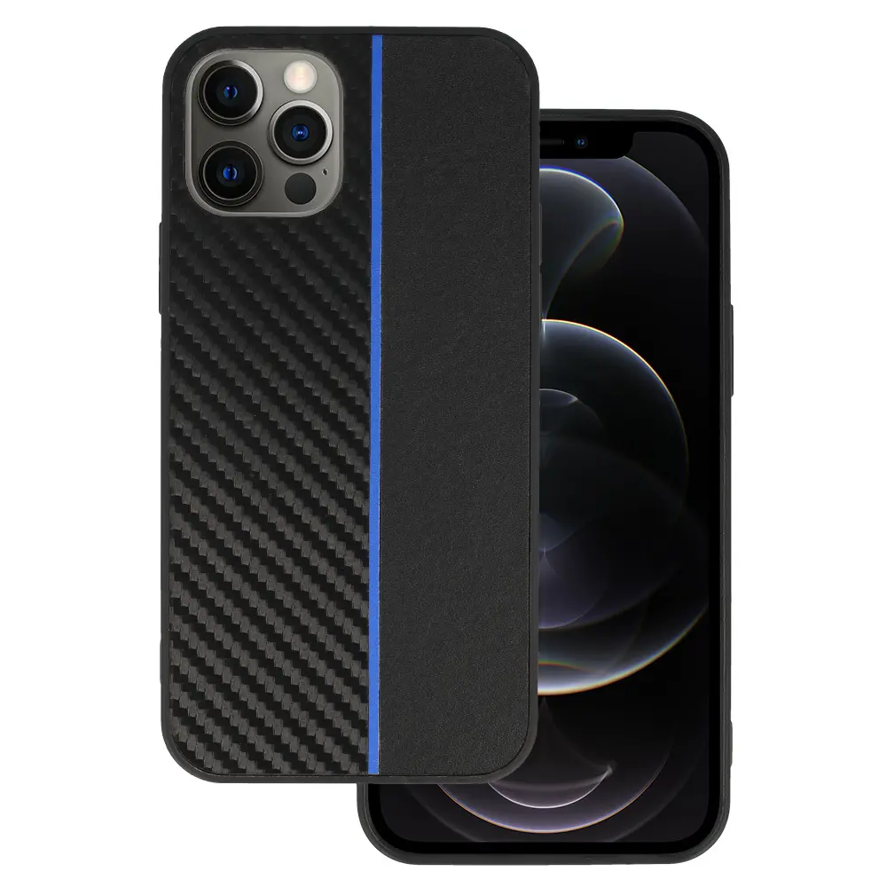 Tel Protect CARBON pouzdro pro iPhone 12 Pro Max black s modrým pruhem
