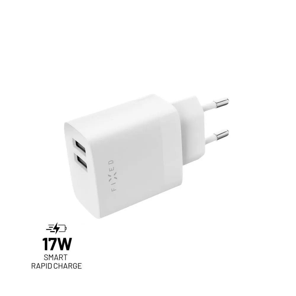 Síťová nabíječka FIXED s 2xUSB výstupem, 17W Smart Rapid Charge, bílá