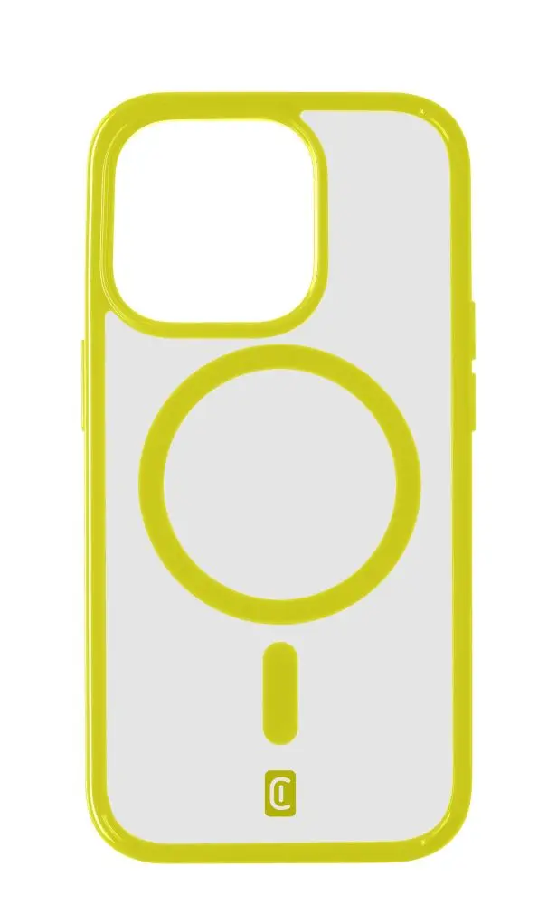 Zadní kryt Cellularline Pop Mag s podporou Magsafe pro Apple iPhone 15 Pro, čirý / limetkový POPMAGIPH15PROL
