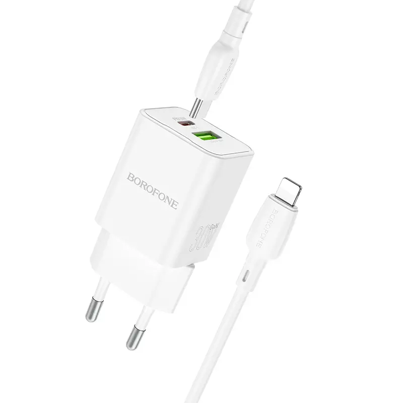 Rychlonabíječka Borofone BN14 vč. datového kabelu Lightning Dual 30W bílá