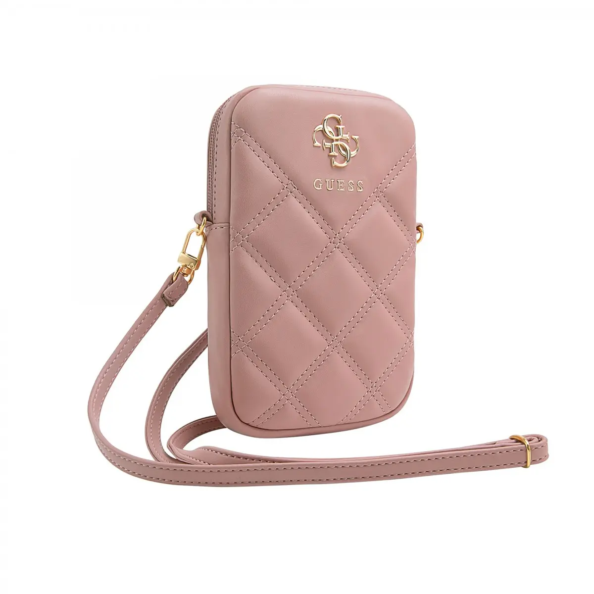 Kabelka Guess PU Quilted 4G Metal Logo Walltet Phone Bag Zipper Pink