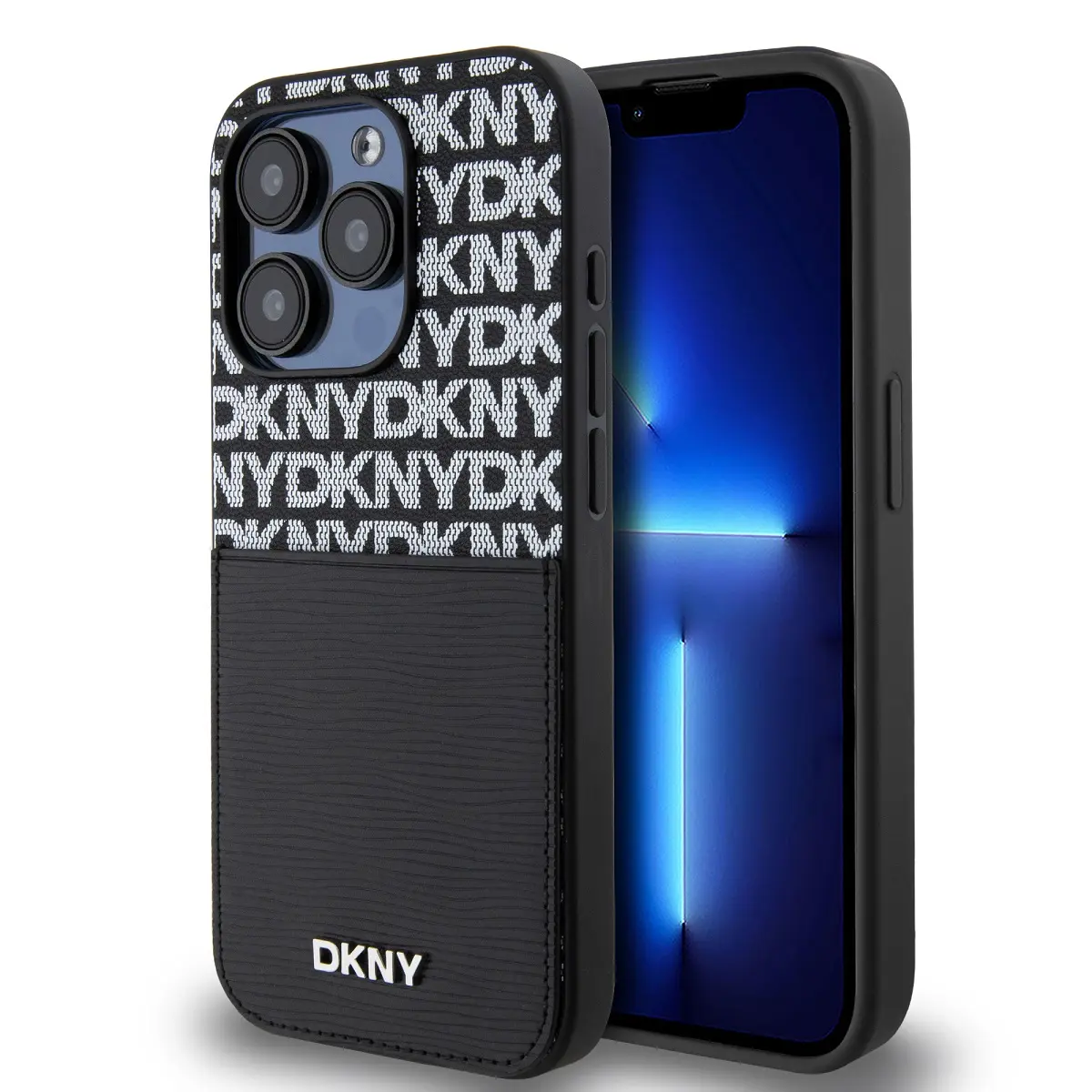 DKNY PU Leather Repeat Pattern Card Pocket Zadní Kryt pro iPhone 15 Pro Black DKHCP15LPCRTHLK
