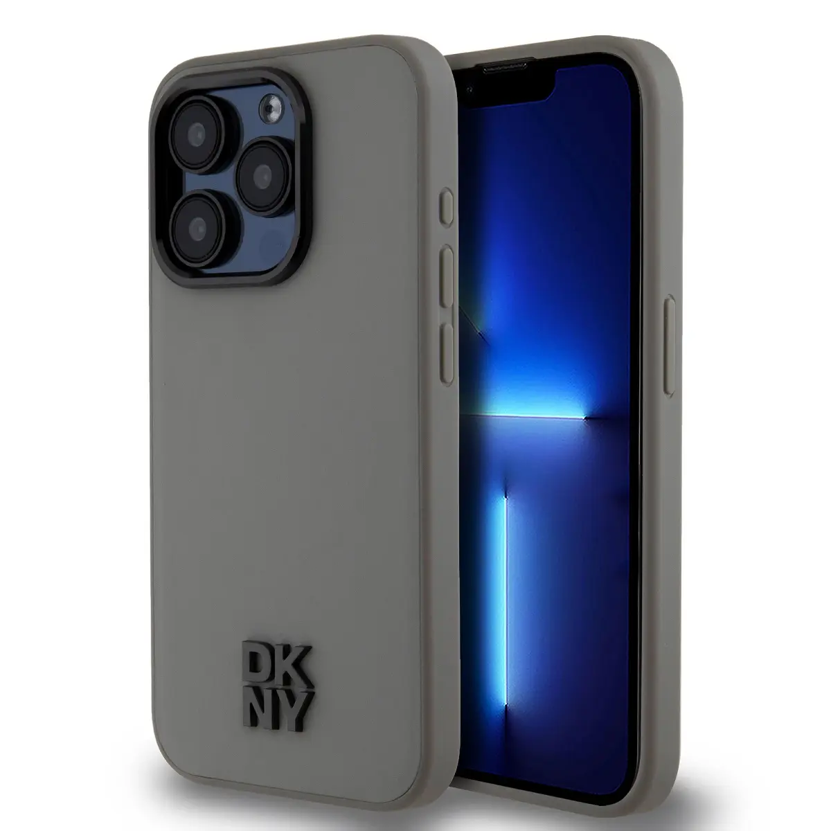 DKNY PU Leather Stack Logo Magsafe Zadní Kryt pro iPhone 15 Pro Grey DKHMP15LPSMCSLE