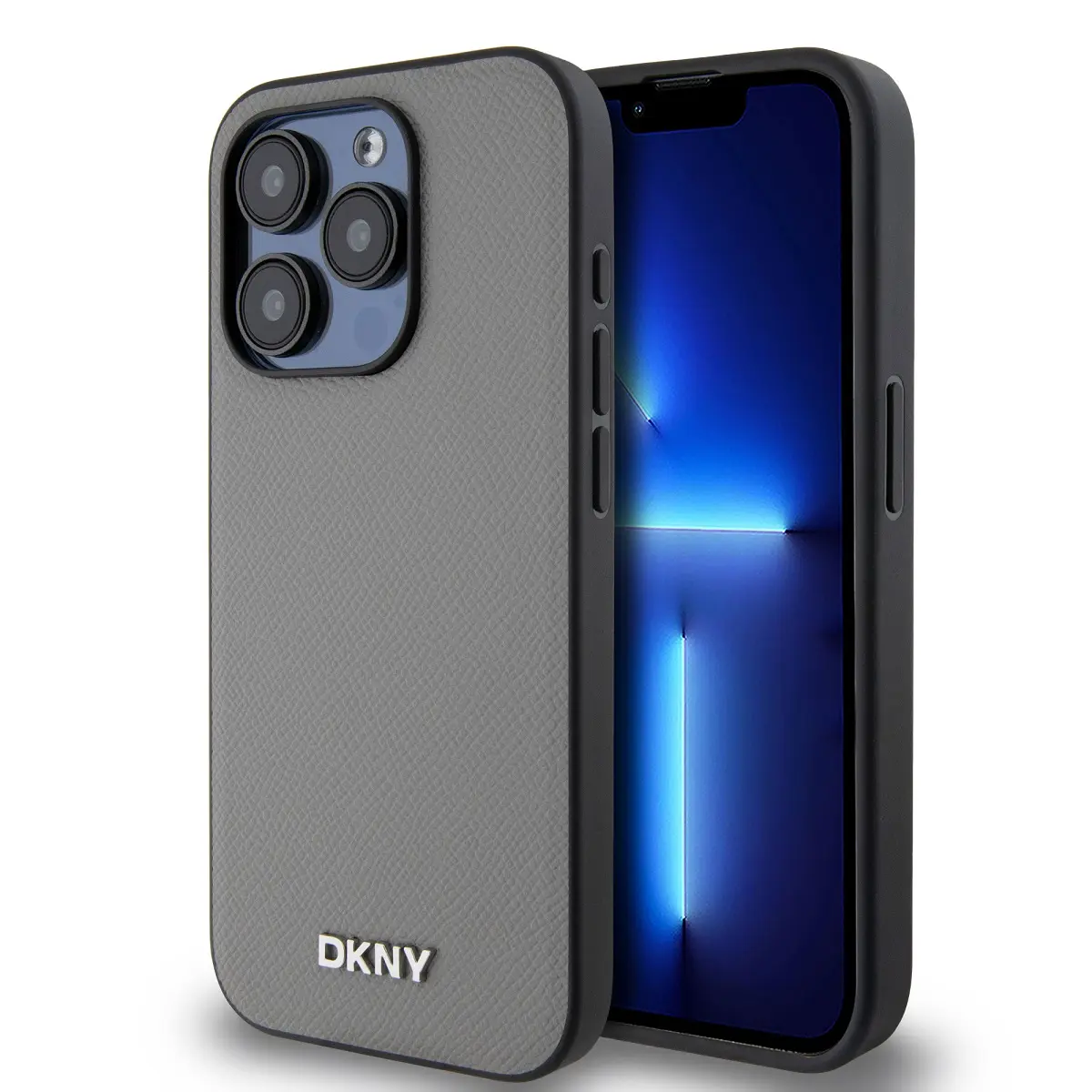 DKNY PU Leather Silver Metal Logo Magsafe Zadní Kryt pro iPhone 15 Pro Grey DKHMP15LPGHLMS