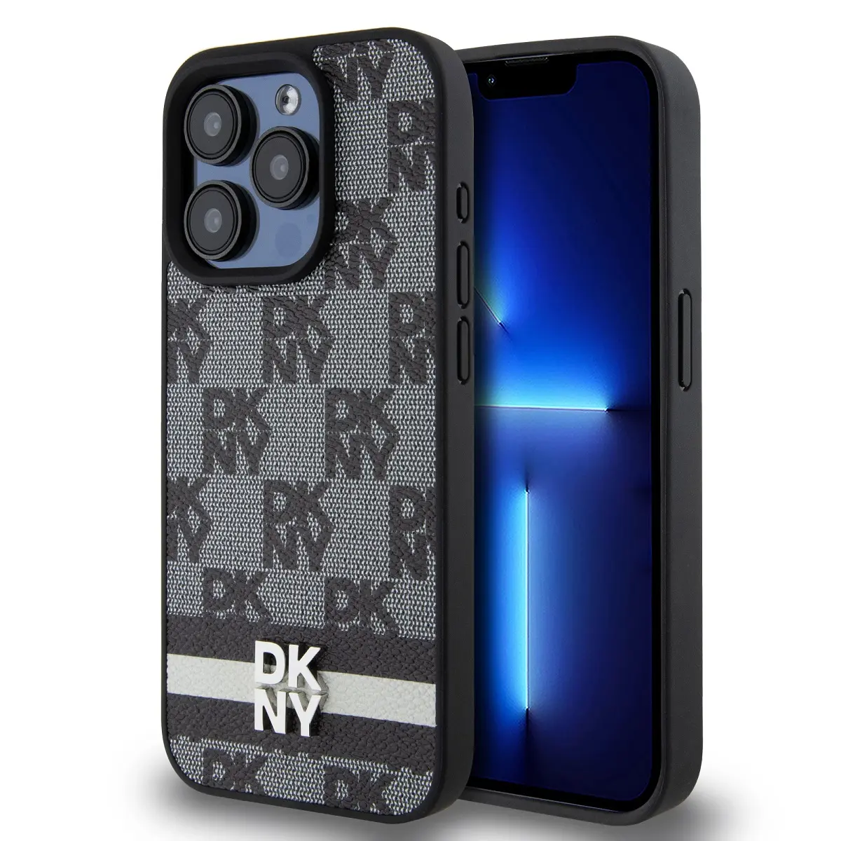 Zadní Kryt DKNY PU Leather Checkered Pattern and Stripe pro iPhone 15 Pro černý