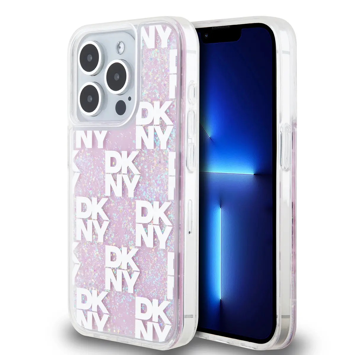 DKNY Liquid Glitter Checkered Pattern Zadní Kryt pro iPhone 15 Pro Pink DKHCP15LLCPEPP
