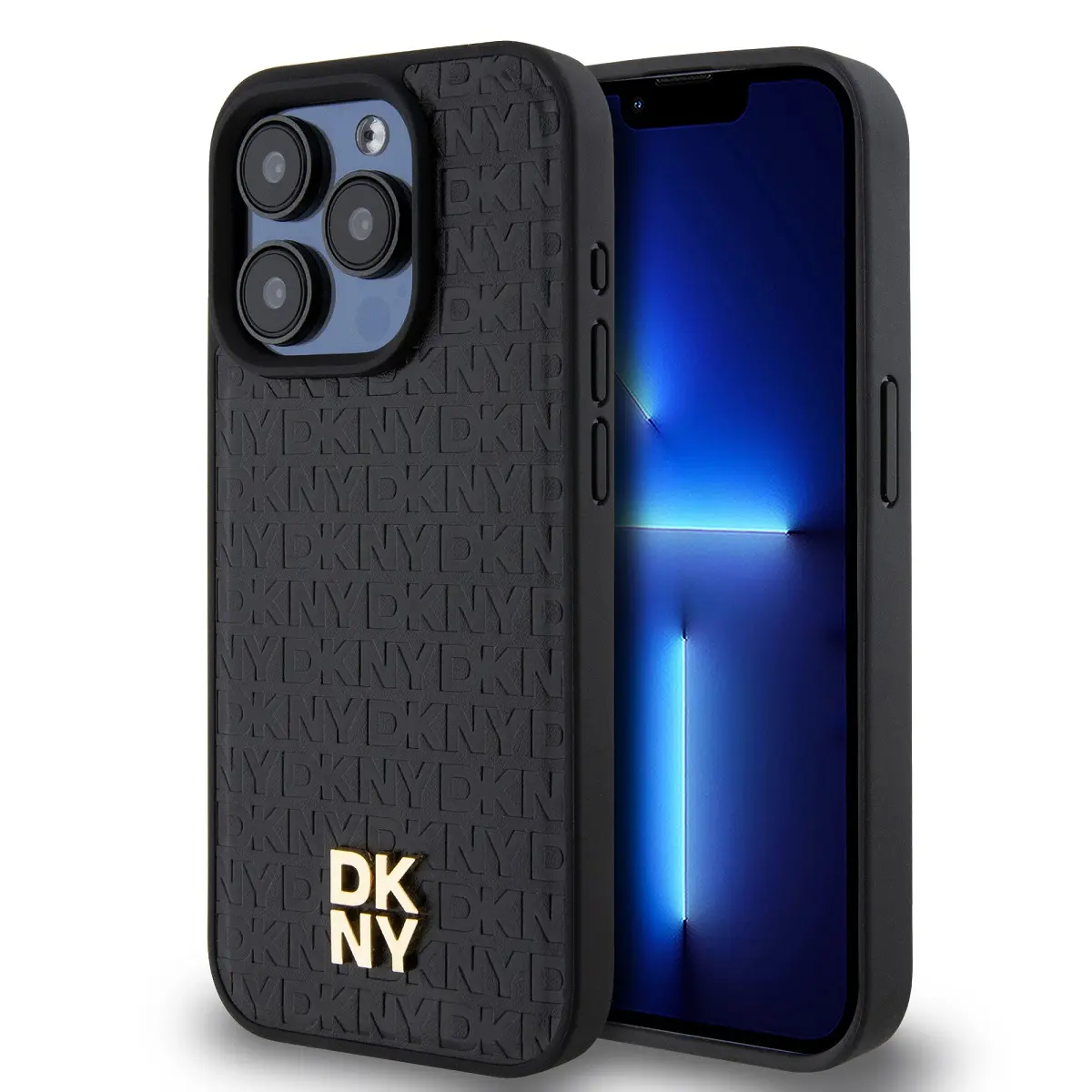 DKNY PU Leather Repeat Pattern Stack Logo Magsafe Zadní Kryt pro iPhone 15 Pro Max Black DKHMP15XPSHRPSK