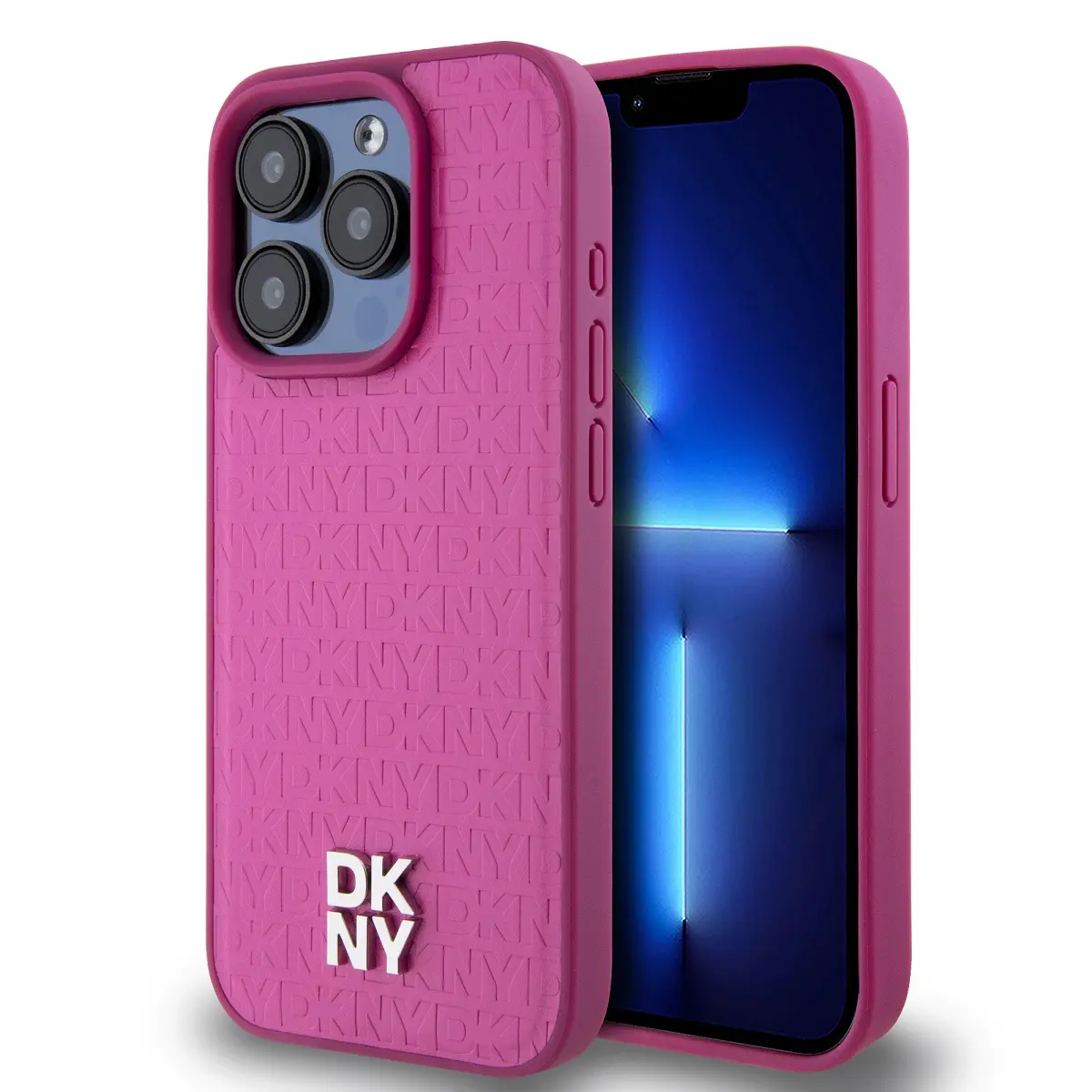 DKNY PU Leather Repeat Pattern Stack Logo Magsafe Zadní Kryt pro iPhone 15 Pro Max Pink DKHMP15XPSHRPSP