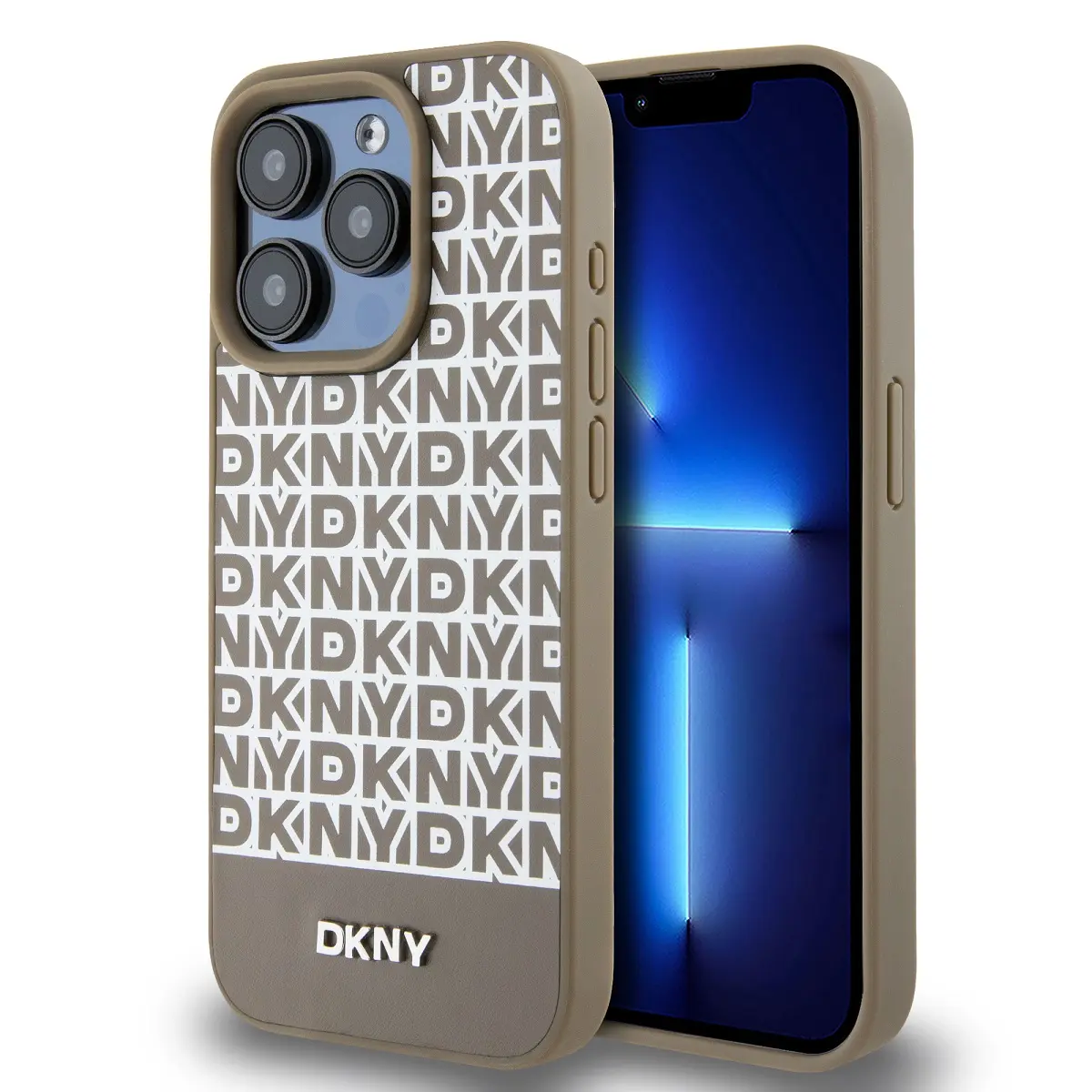 DKNY PU Leather Repeat Pattern Bottom Stripe MagSafe Zadní Kryt pro iPhone 15 Pro Max Brown DKHMP15XPSOSPW