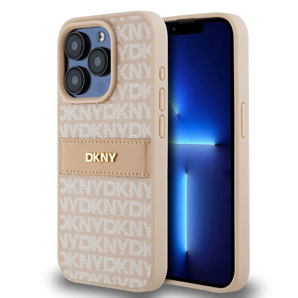 DKNY PU Leather Repeat Pattern Tonal Stripe Zadní Kryt pro iPhone 14 Pro Max Pink DKHCP14XPRTHSLP