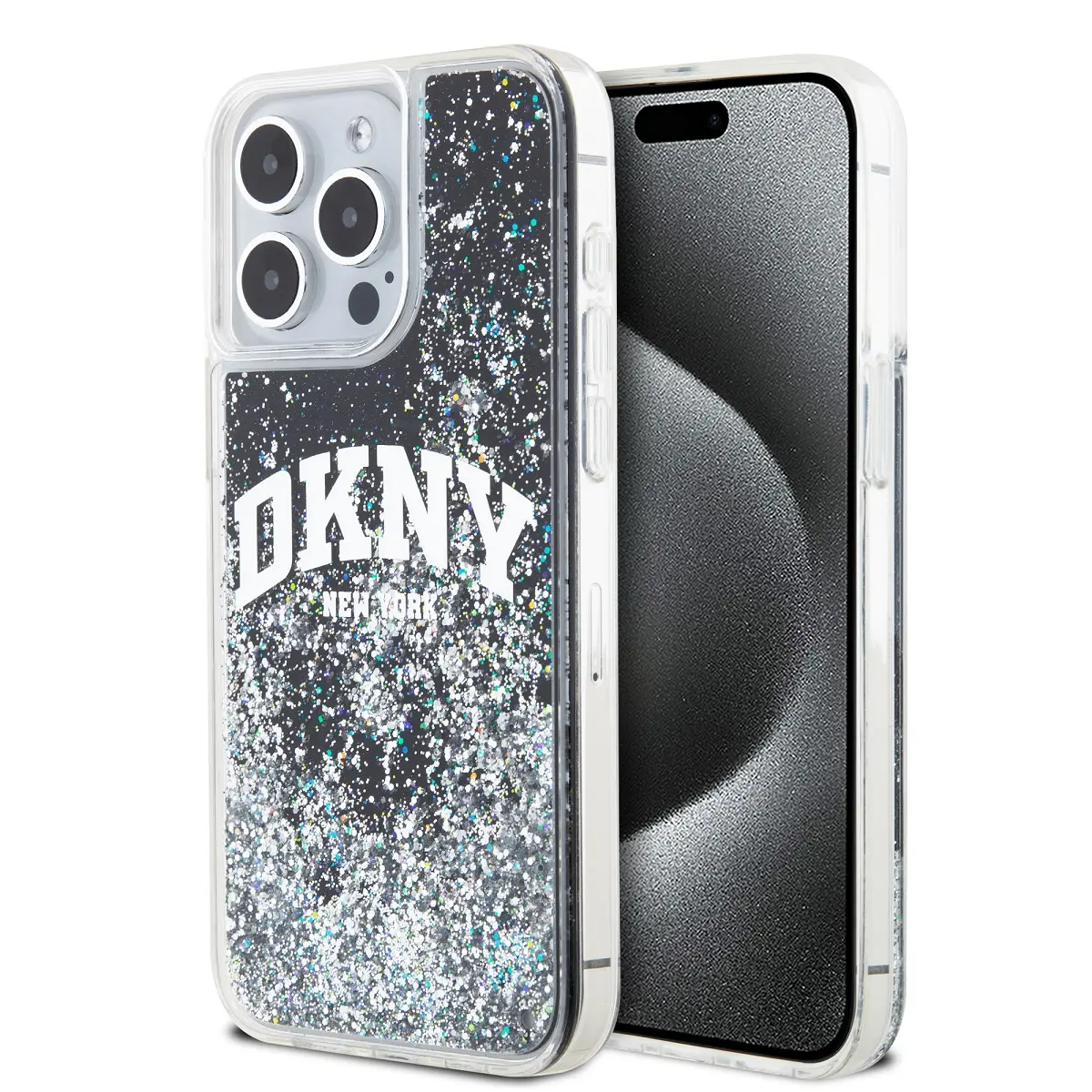 DKNY Liquid Glitter Arch Logo Zadní Kryt pro iPhone 14 Pro Max Black DKHCP14XLBNAEK