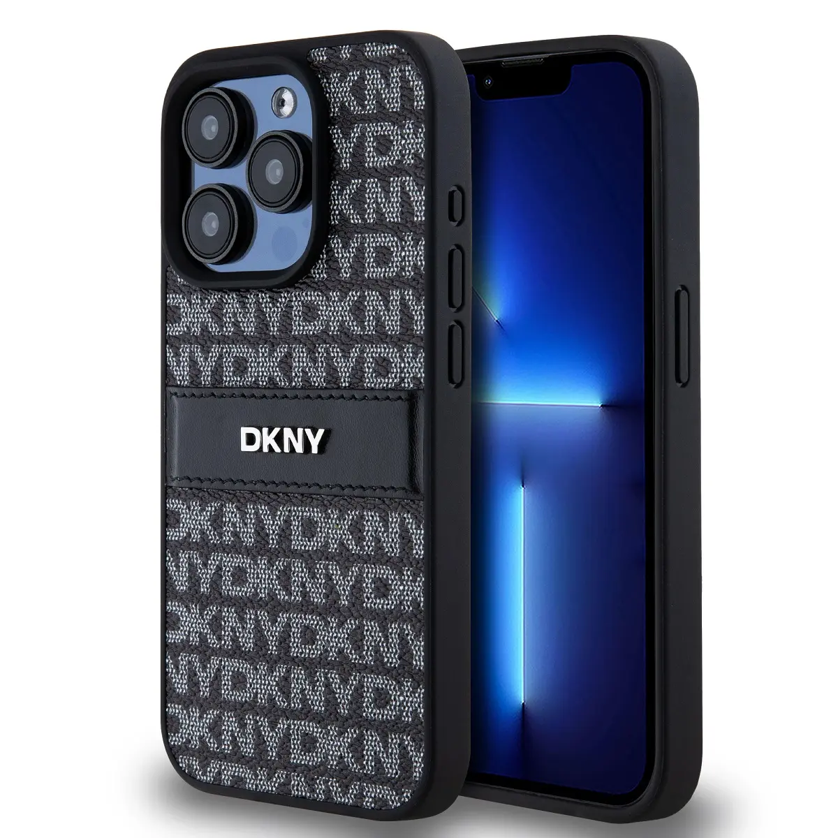 DKNY PU Leather Repeat Pattern Tonal Stripe Zadní Kryt pro iPhone 14 Pro Black DKHCP14LPRTHSLK