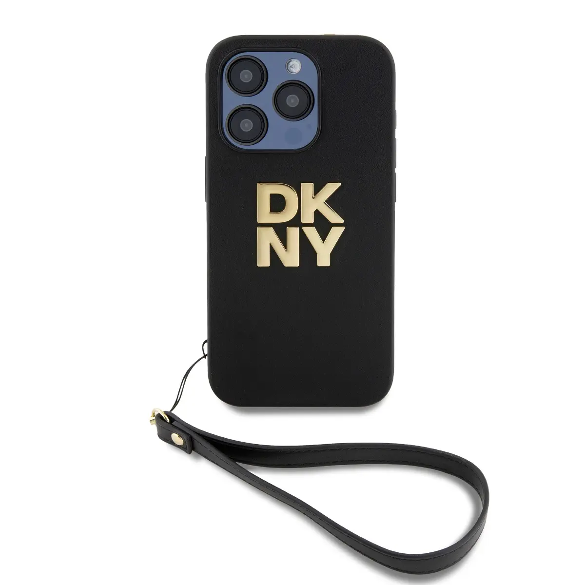 DKNY PU Leather Stack Logo Wrist Strap Zadní Kryt pro iPhone 14 Pro Max Black DKHCP14XPBSWSK