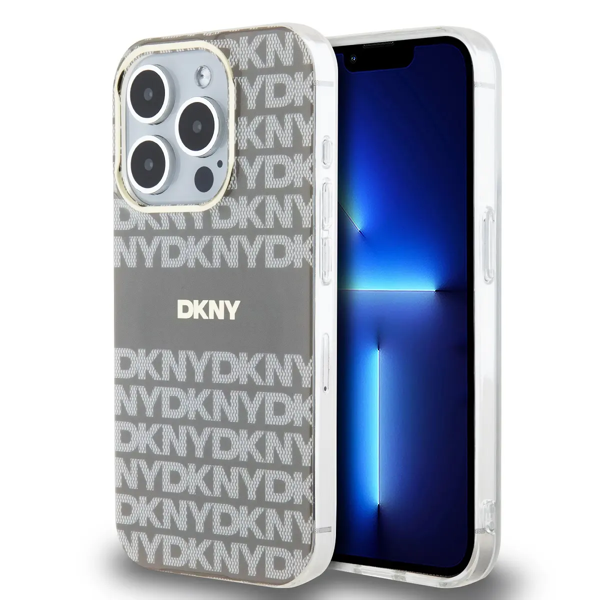 DKNY PC/TPU Repeat Pattern Tonal Stripe Magsafe Zadní Kryt pro iPhone 14 Pro Beige DKHMP14LHRHSEE