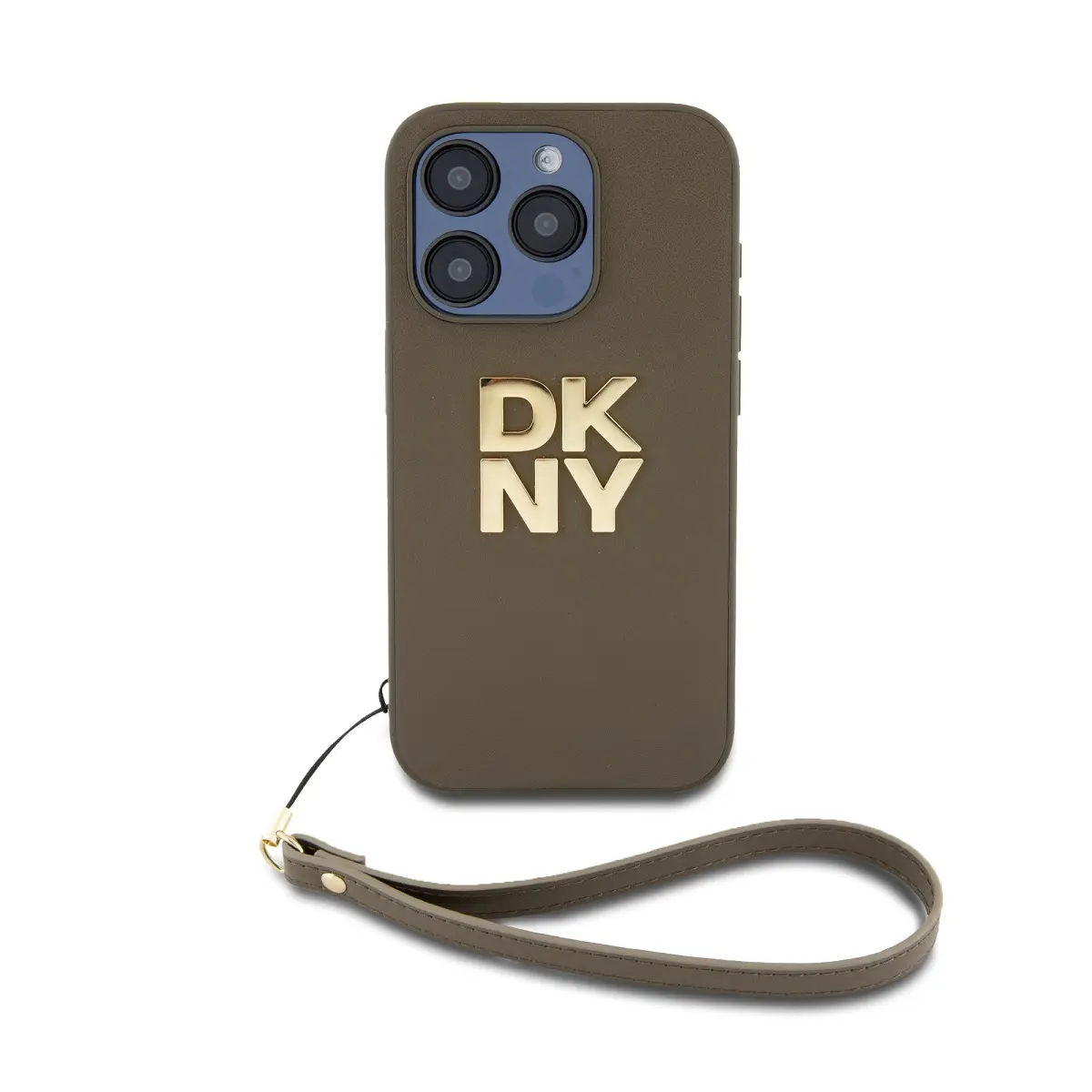DKNY PU Leather Stack Logo Wrist Strap Zadní Kryt pro iPhone 14 Pro Brown DKHCP14LPBSWSA