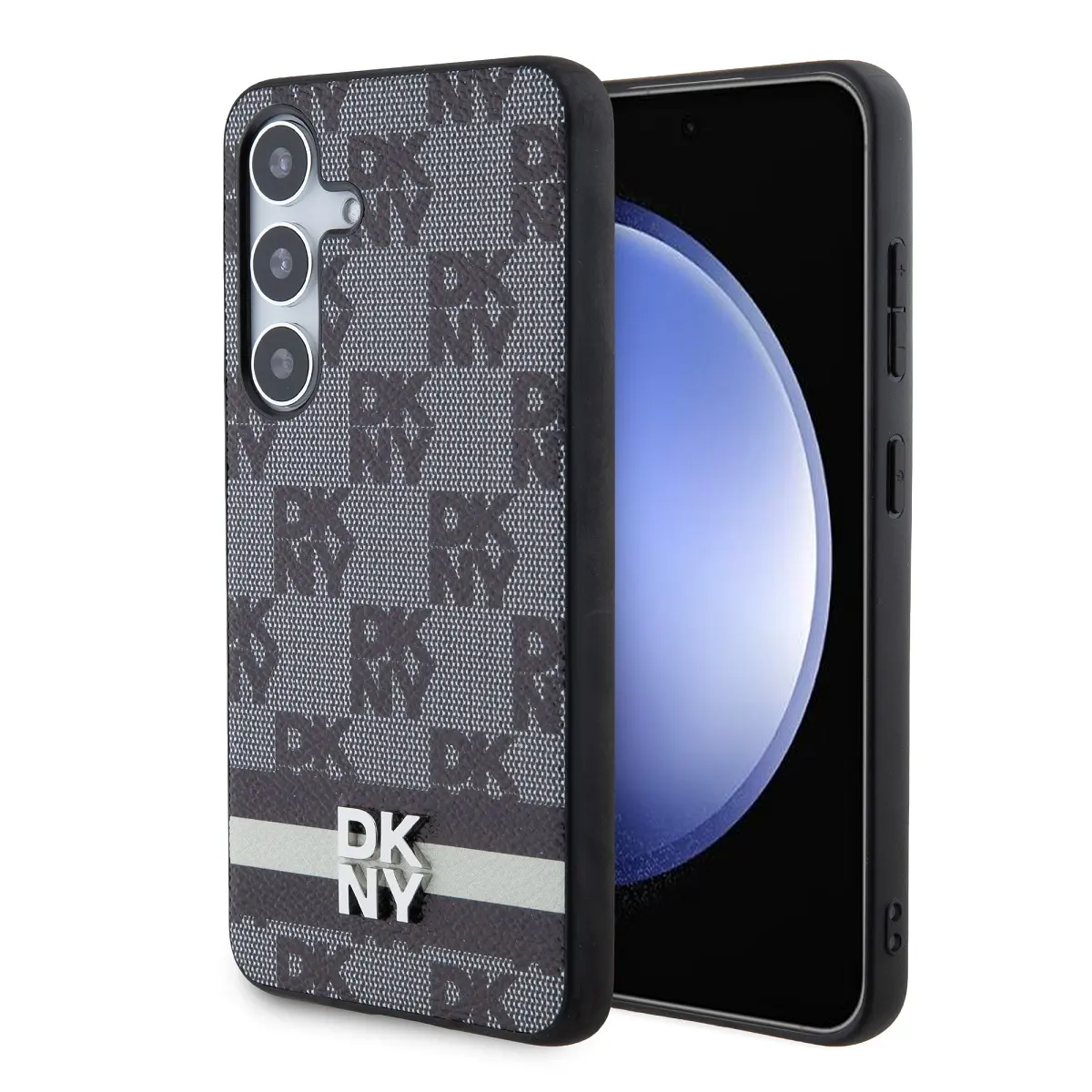 DKNY PU Leather Checkered Pattern and Stripe Zadní Kryt pro Samsung Galaxy S24 Black DKHCS24SPCPTSSK