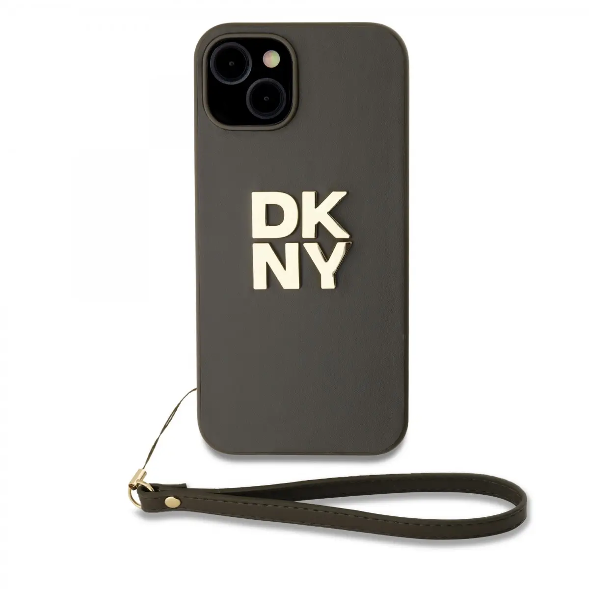 DKNY PU Leather Stack Logo Wrist Strap Zadní Kryt pro iPhone 14 Brown DKHCP14SPBSWSA
